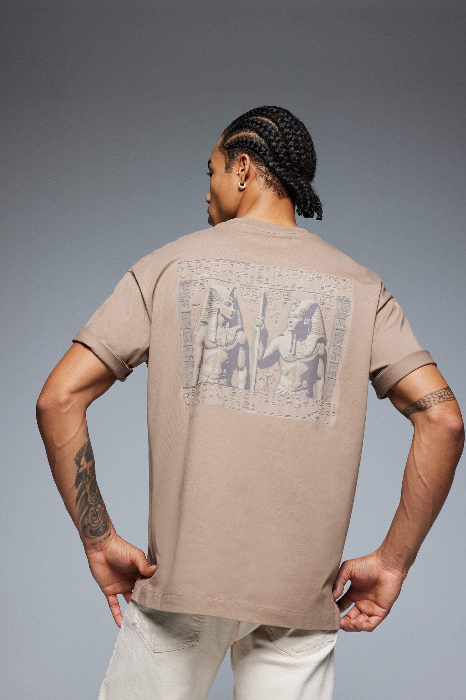 Oversiz Fit Crew Neck Back Printed T-Shirt