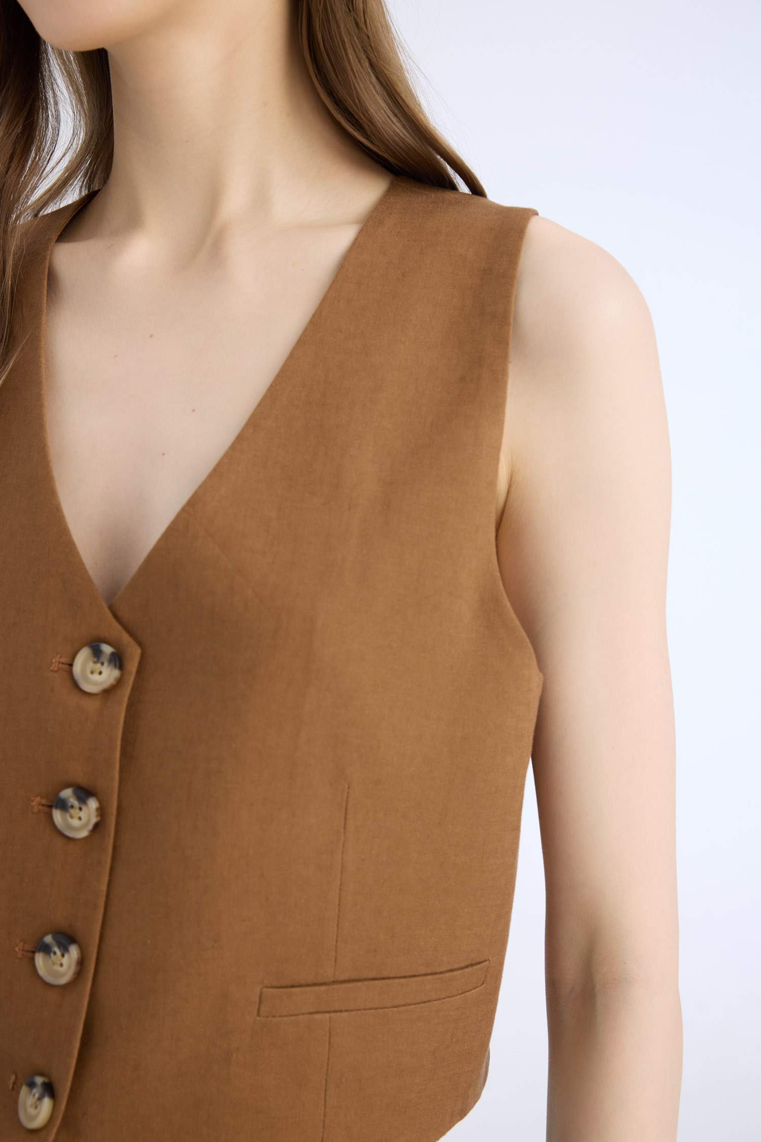 V Neck Linen Blend Vest