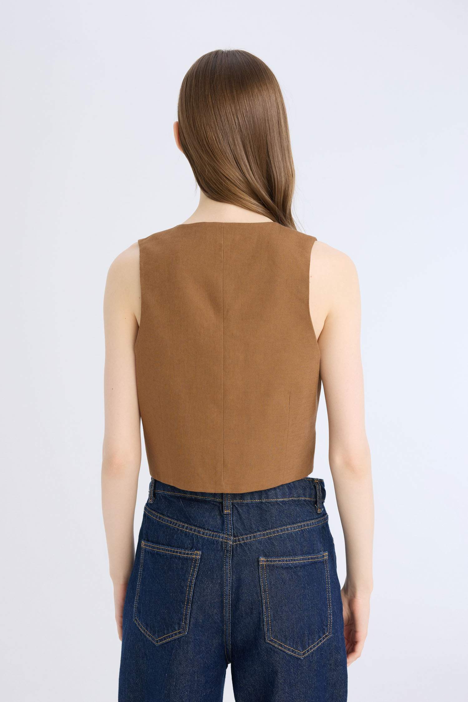 V Neck Linen Blend Vest