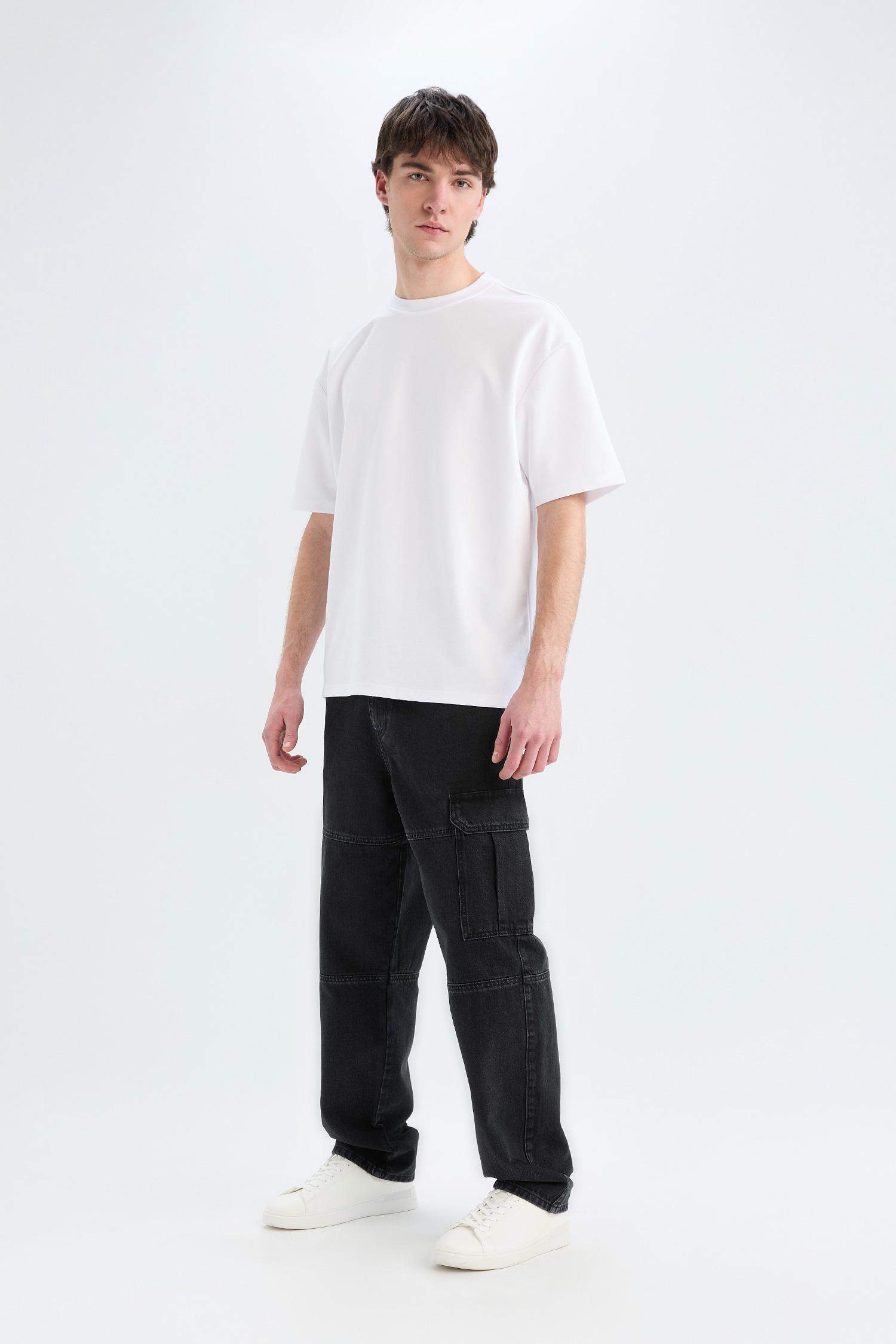 %100 Pamuk Relax Fit Düz Paça Jean Pantolon