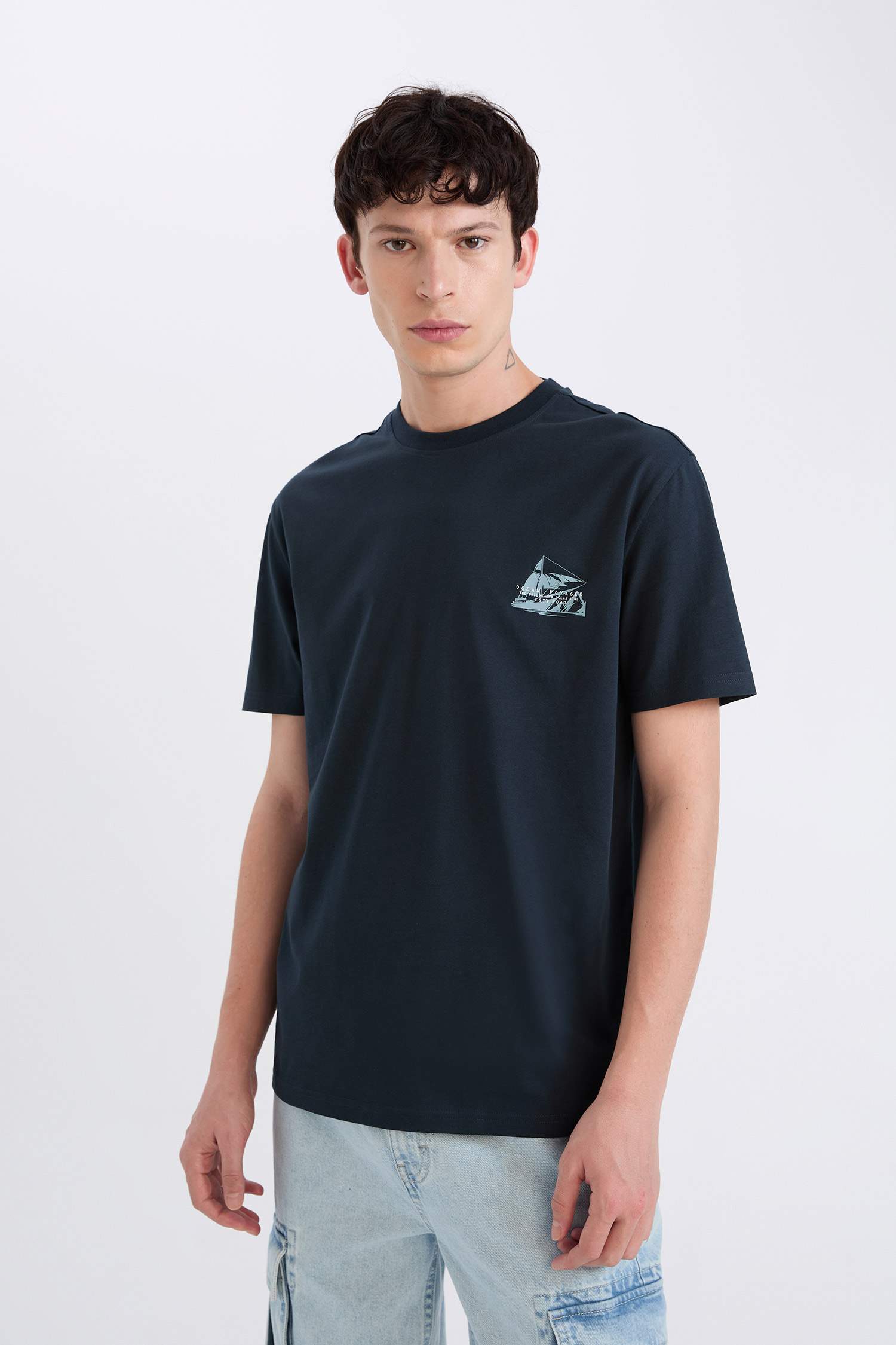 %100 Pamuk Regular Fit Bisiklet Yaka Baskılı Kısa Kollu Tişört