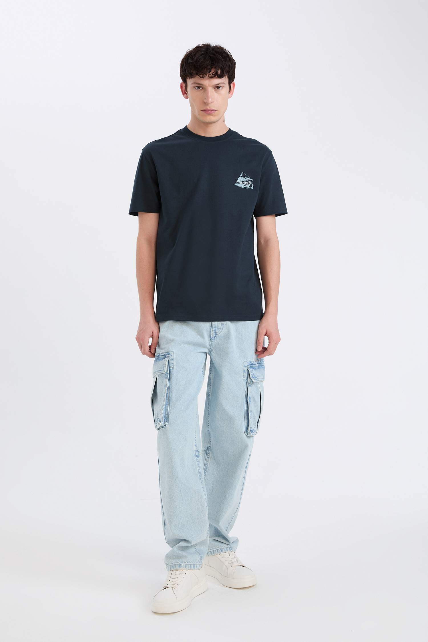 %100 Pamuk Regular Fit Bisiklet Yaka Baskılı Kısa Kollu Tişört