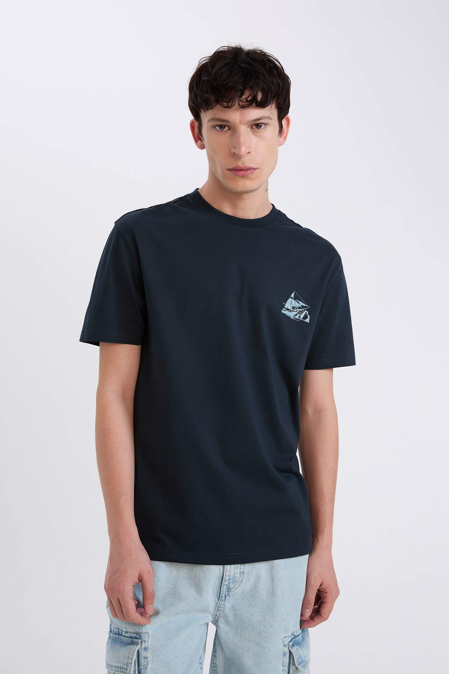 %100 Pamuk Regular Fit Bisiklet Yaka Baskılı Kısa Kollu Tişört