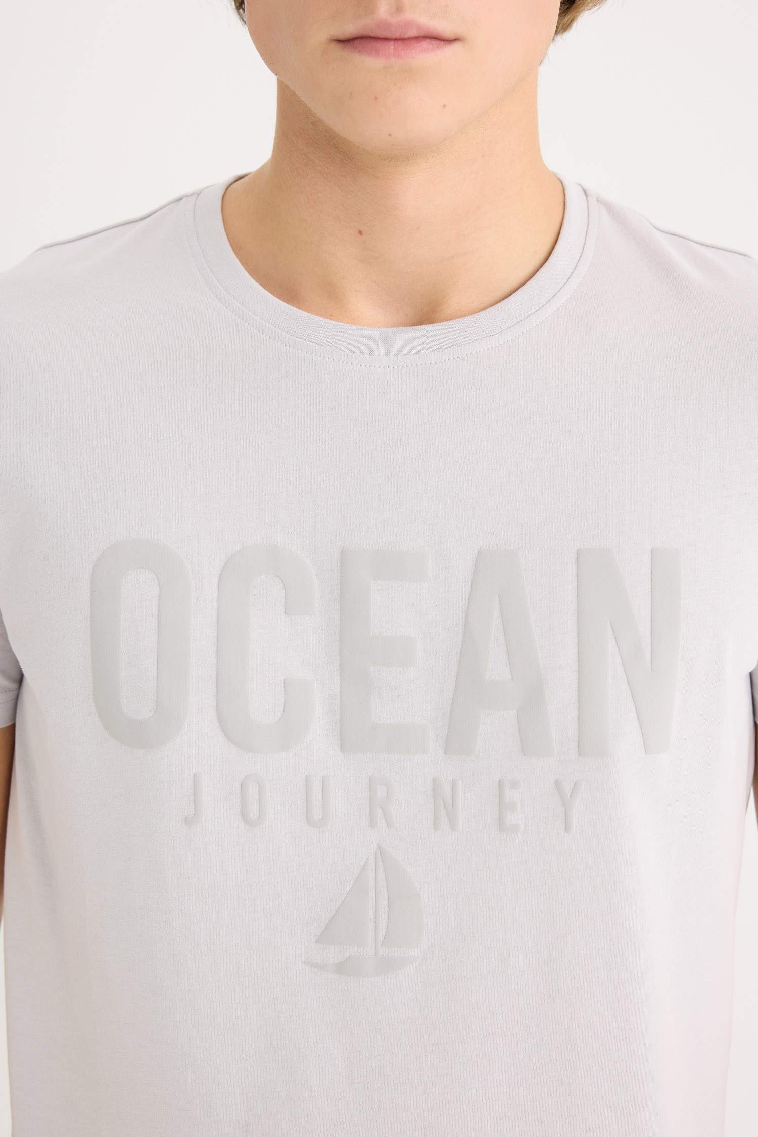 %100 Pamuk Slim Fit Dar Kesim Bisiklet Yaka Baskılı Kısa Kollu Tişört