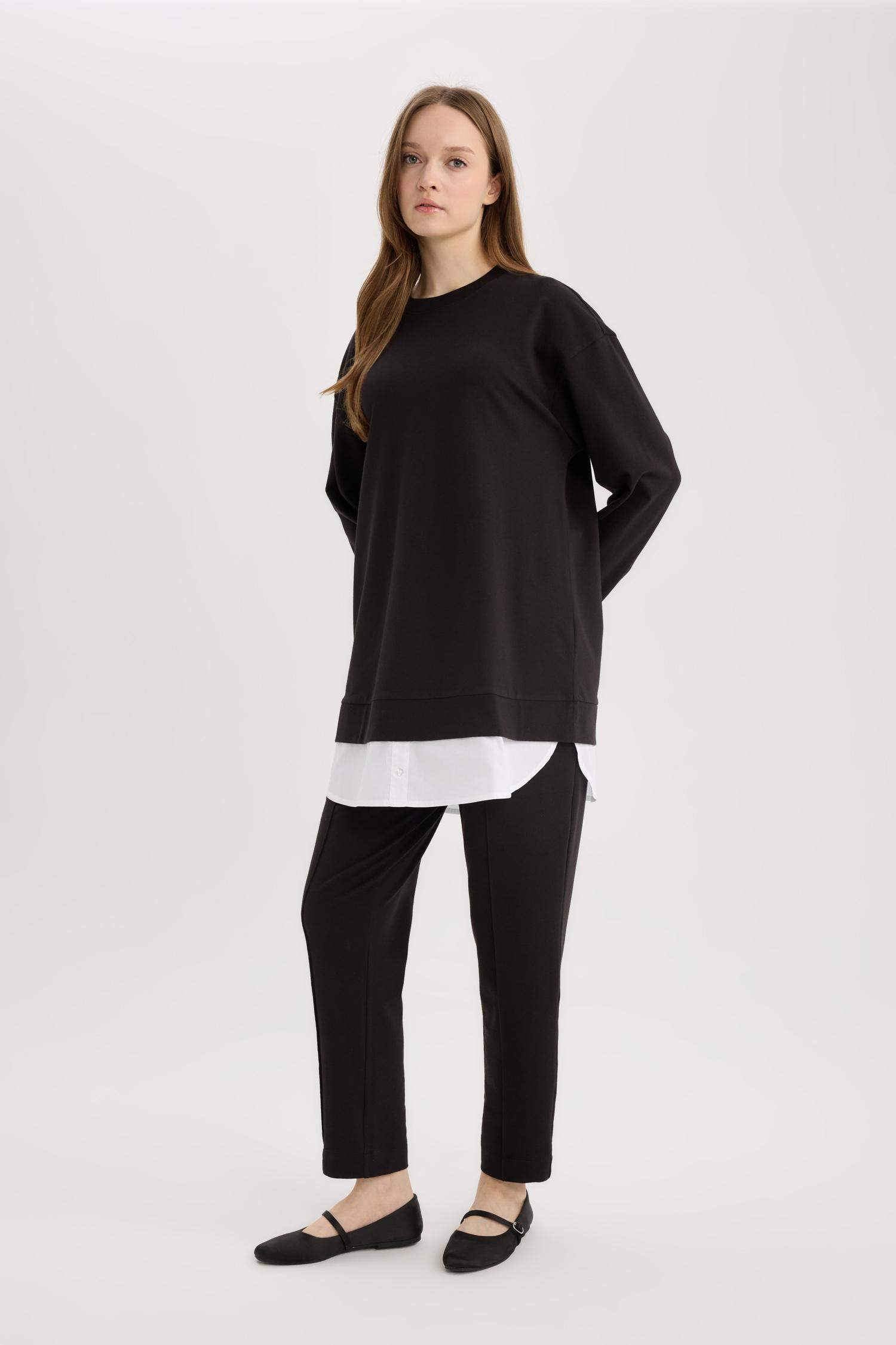 Harem Basic Düz Sweatshirt Kumaşı Pantolon