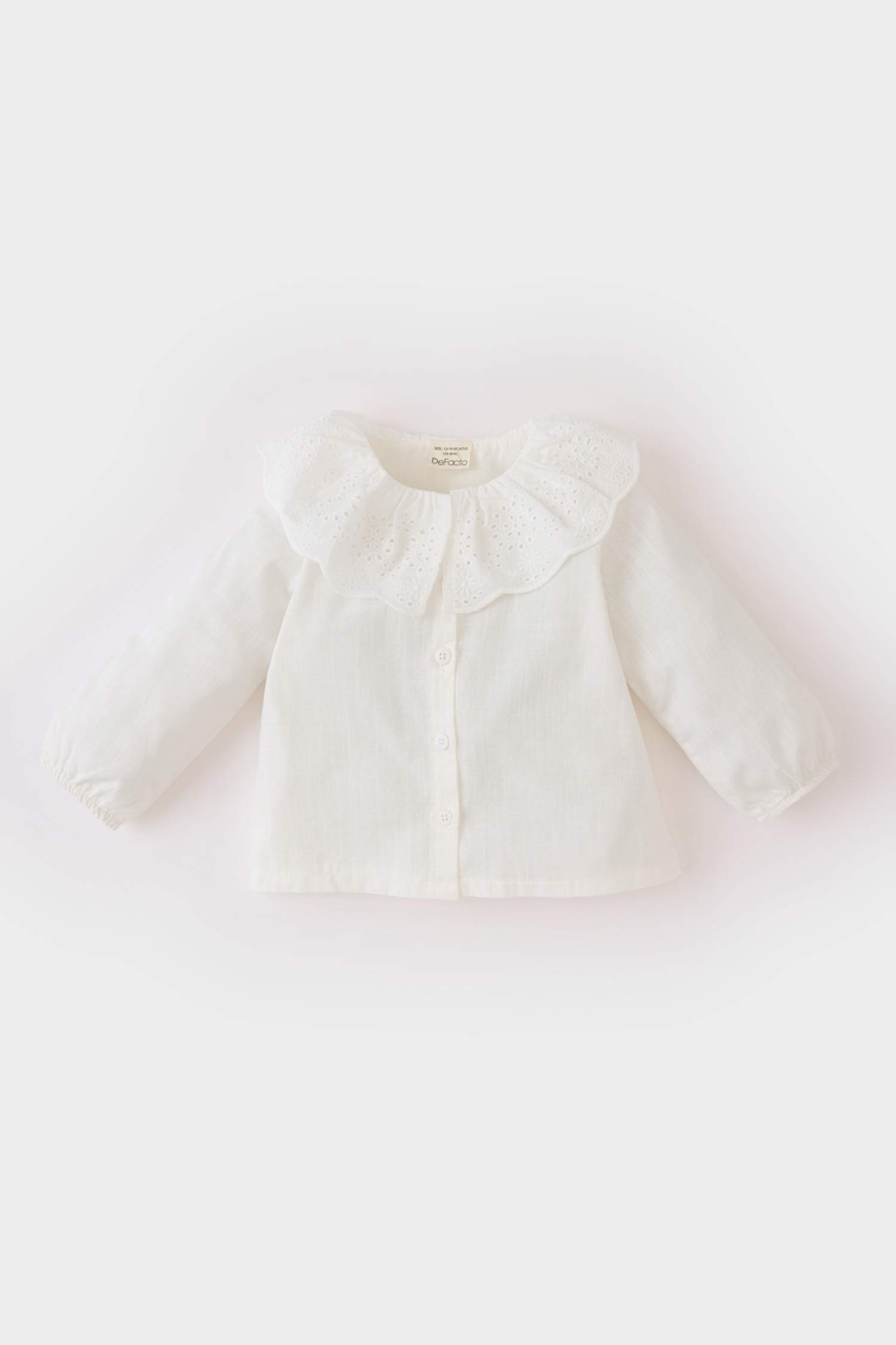 Kız Bebek Dantel Yaka Flamlı Poplin Uzun Kollu Gömlek