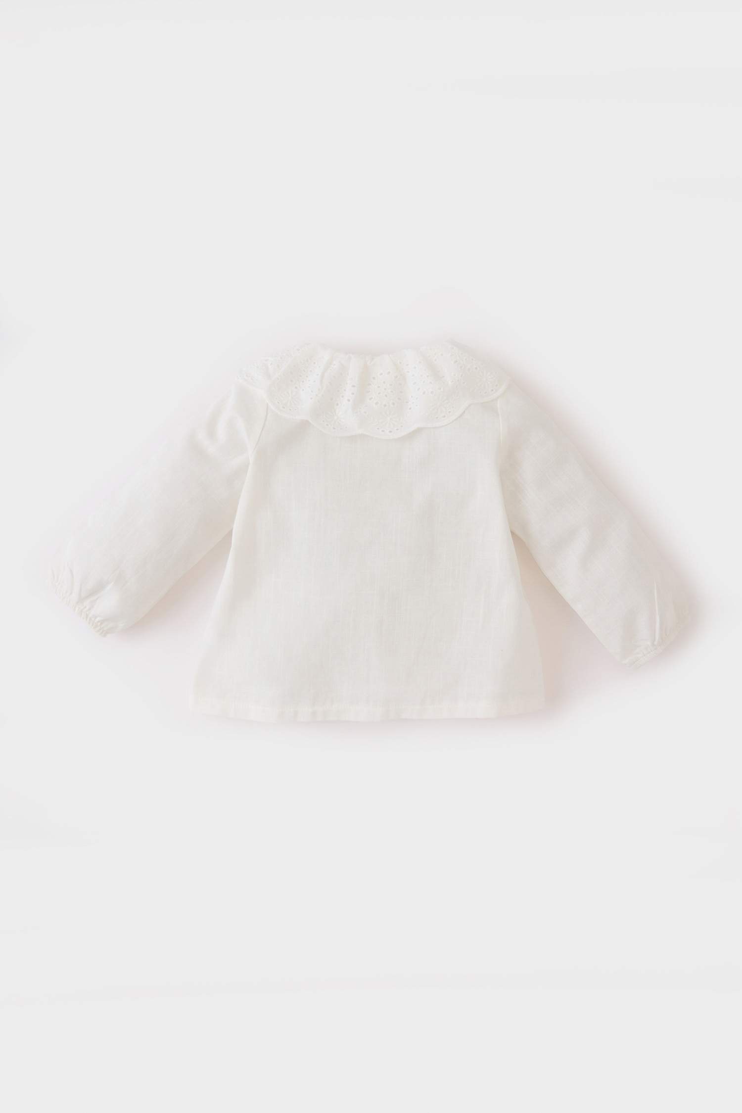 Kız Bebek Dantel Yaka Flamlı Poplin Uzun Kollu Gömlek