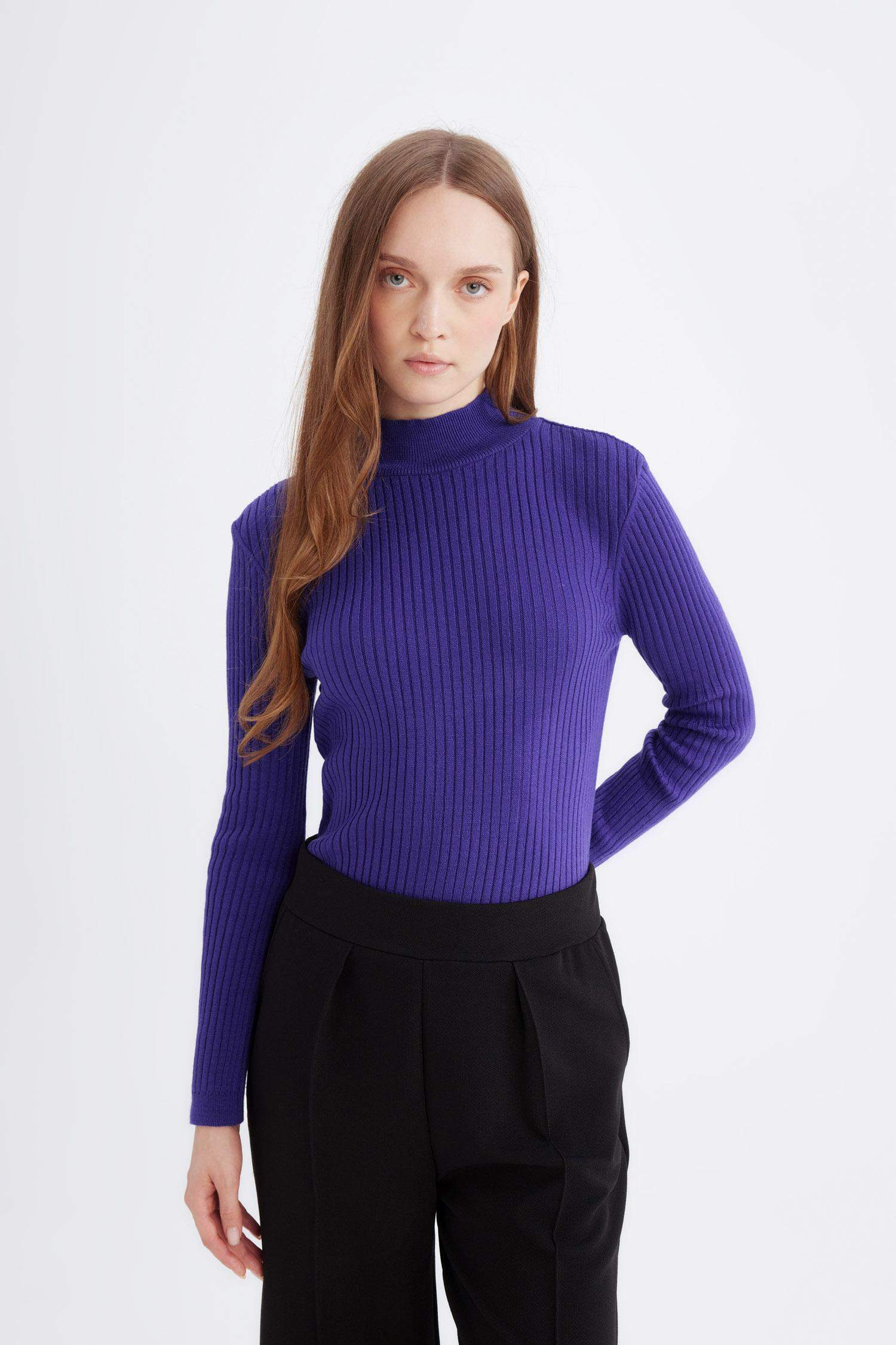 Regular Fit Yarım Balıkçı Yaka Basic Düz Triko Kazak