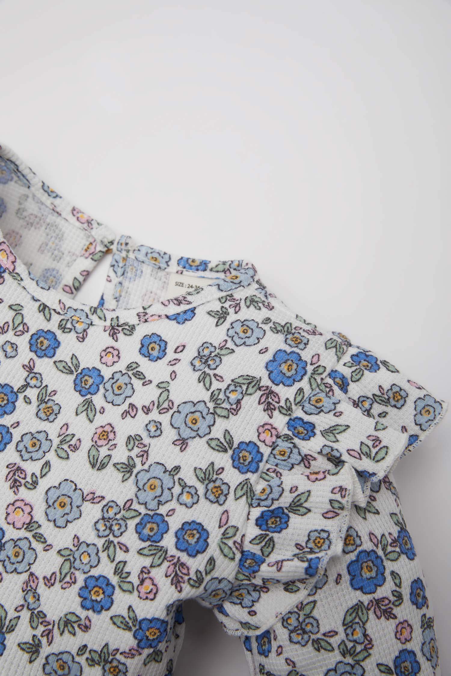 Baby Girl Floral Long Sleeve Waffle Dress