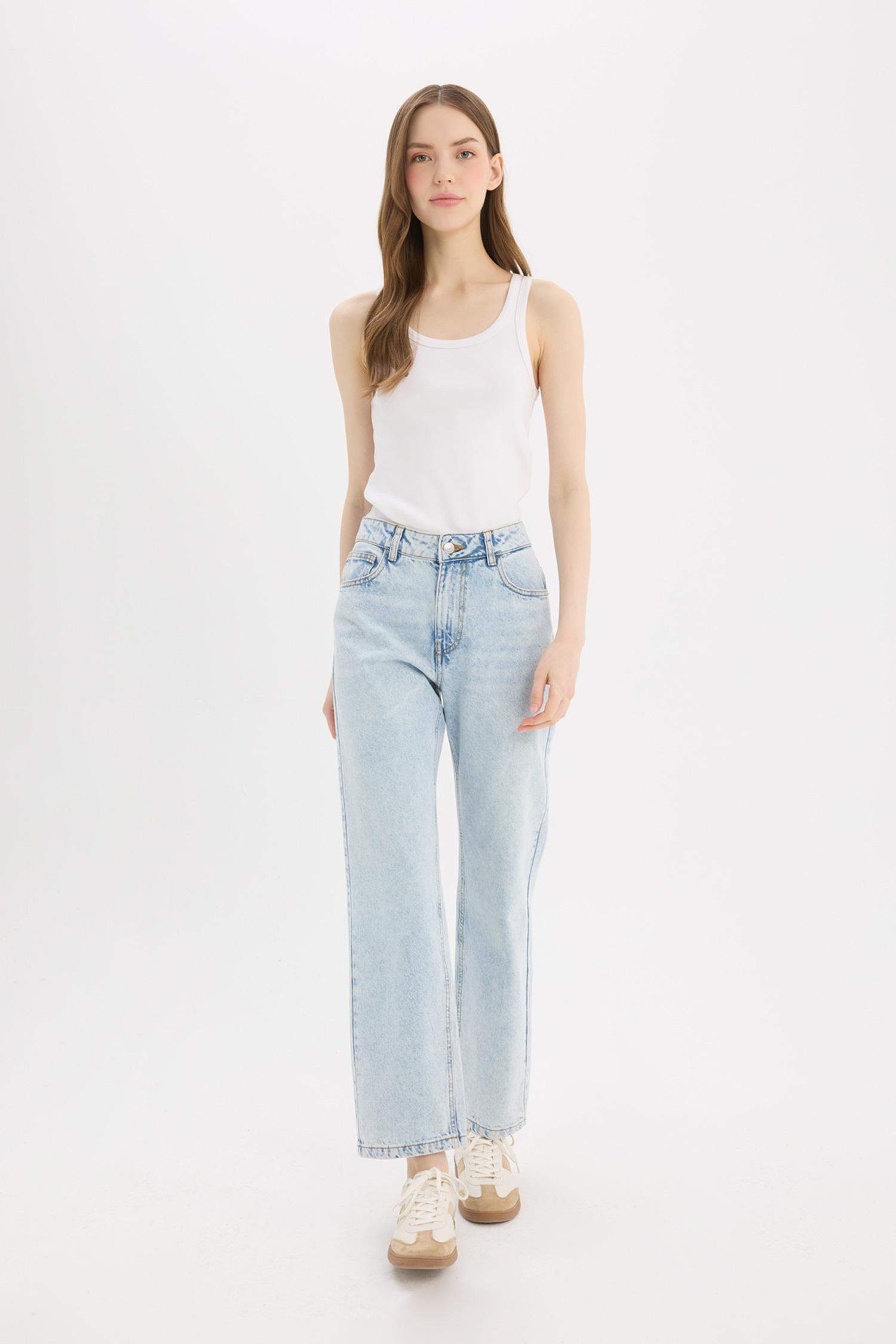 Straight Fit Normal Waist Ankle Length Jeans