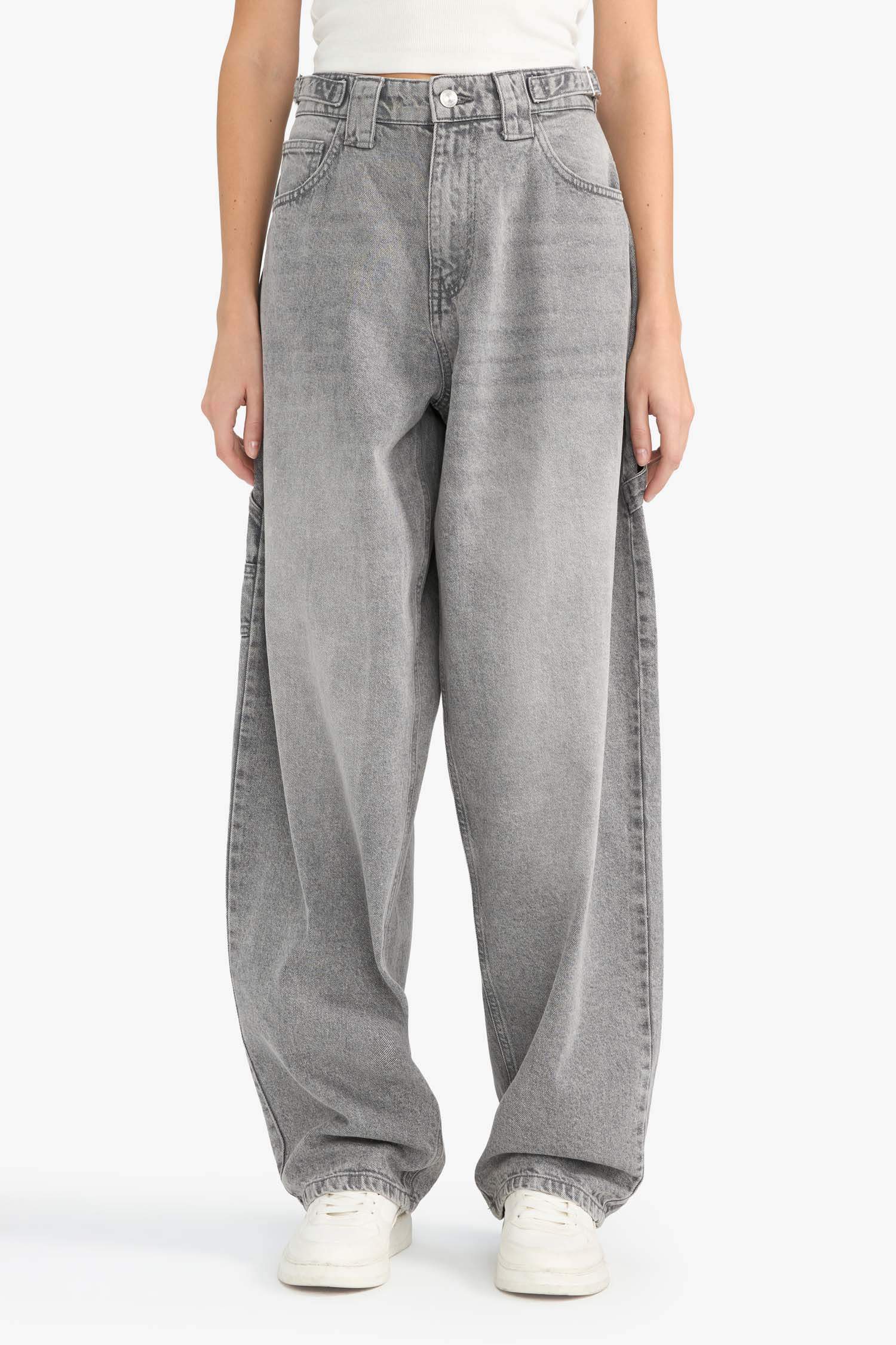 Baggy Fit Yüksek Bel Uzun Jean Yıkamalı Pantolon