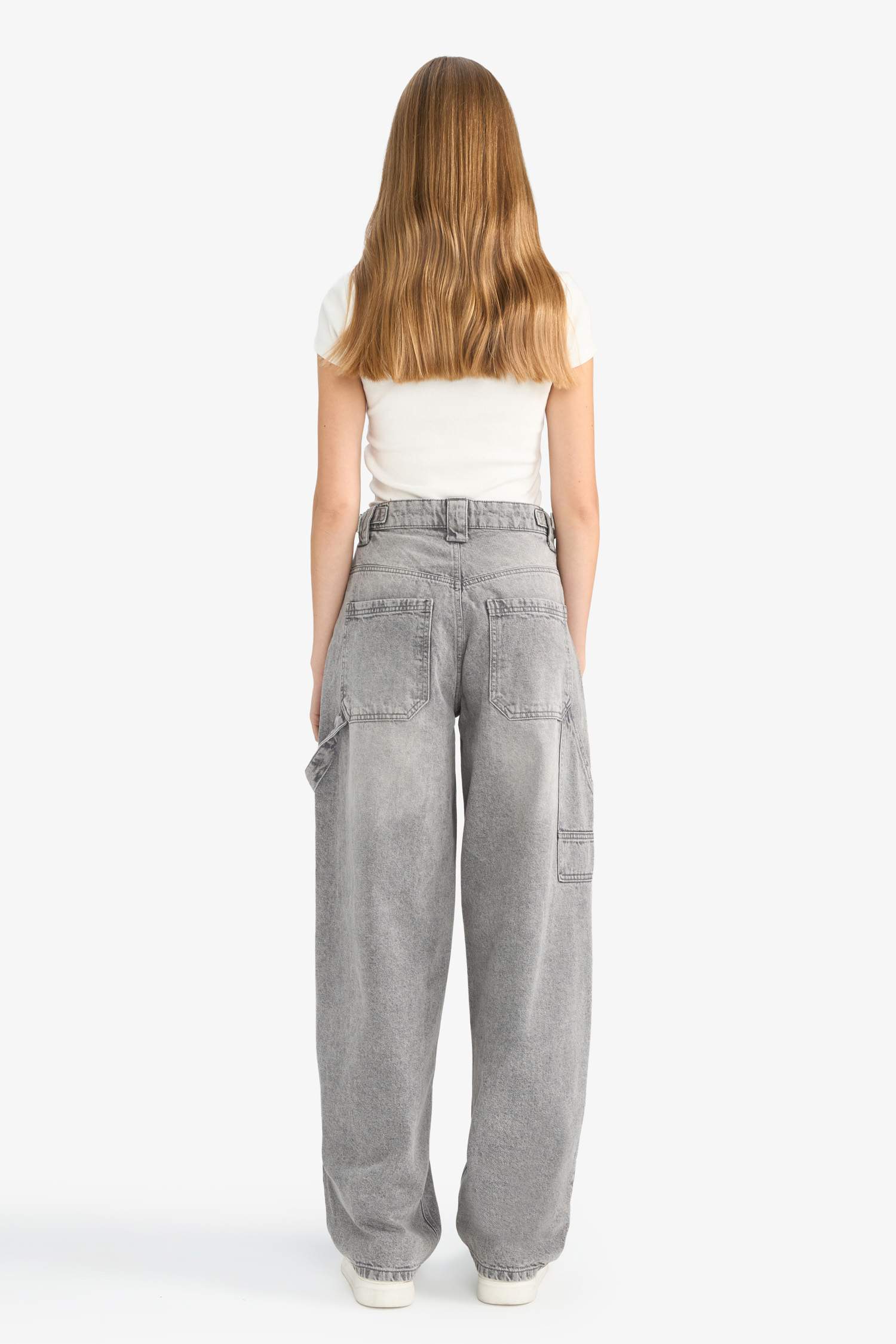 Baggy Fit Yüksek Bel Uzun Jean Yıkamalı Pantolon