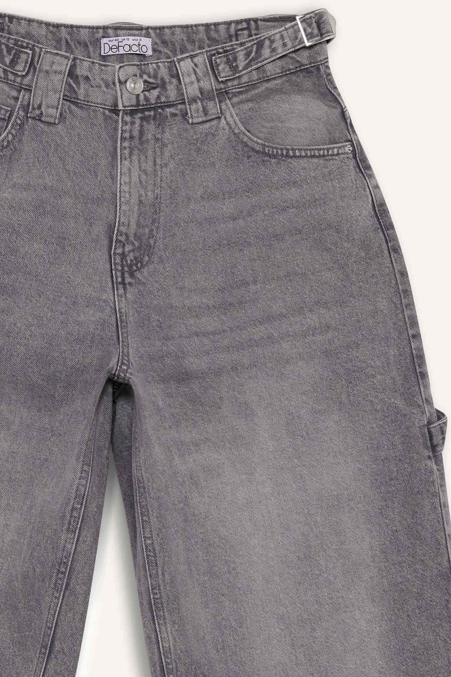 Baggy Fit Yüksek Bel Uzun Jean Yıkamalı Pantolon