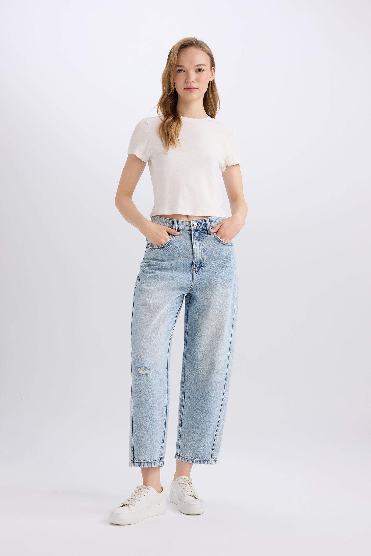 Carrot Fit  Yüksek Bel Bilek Boy Jean Yıkamalı Pantolon