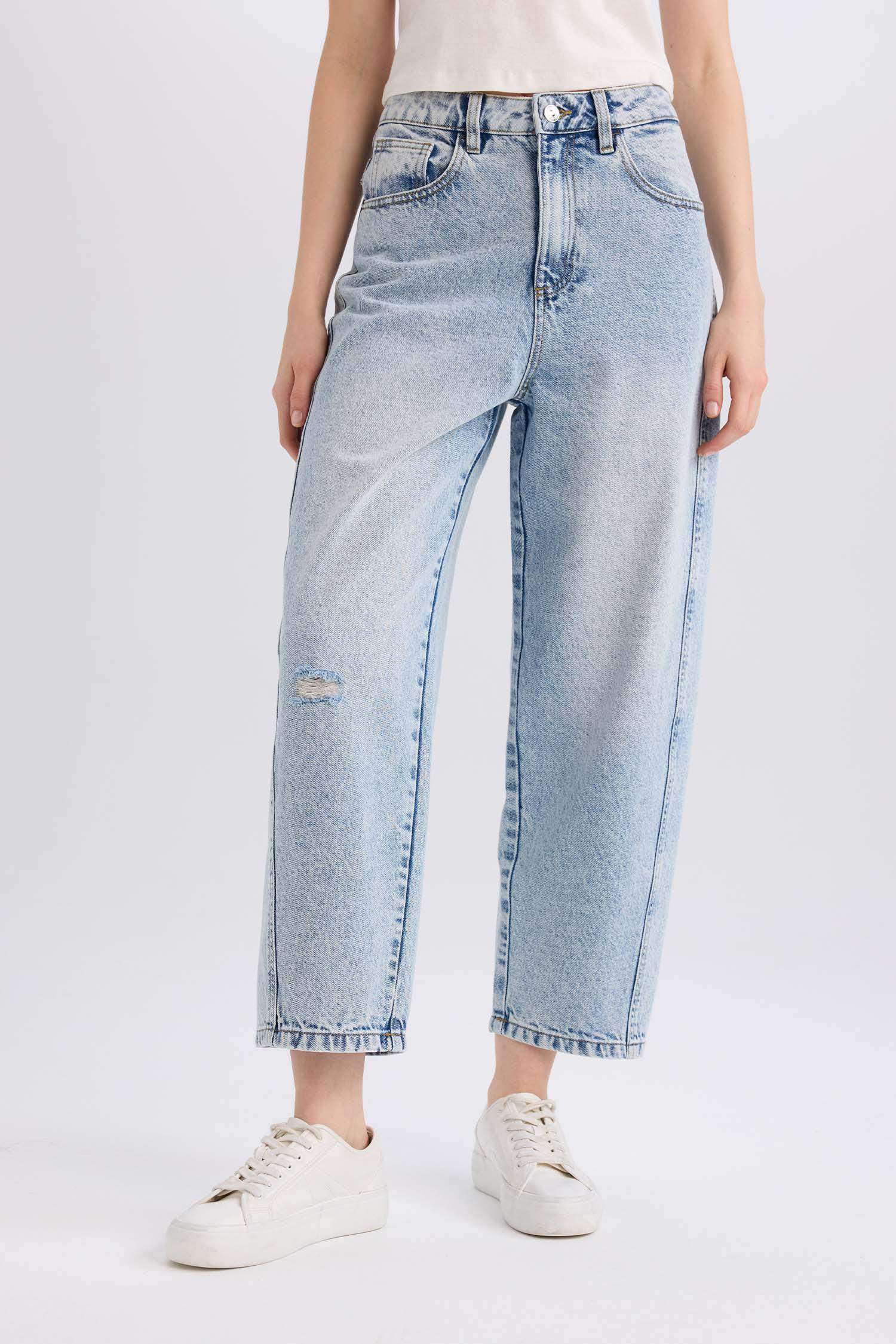 Carrot Fit  Yüksek Bel Bilek Boy Jean Yıkamalı Pantolon