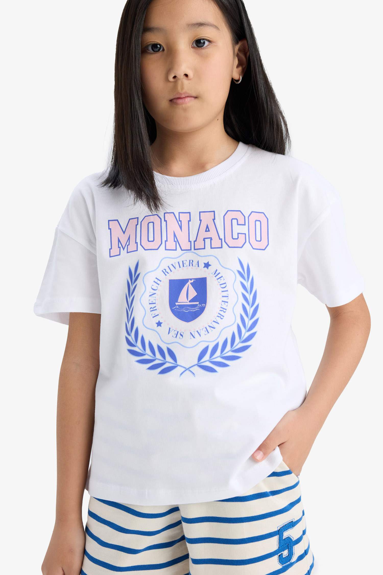 تيشيرت بناتي نص ردن قصة مريحة بياخة مستديرة - قطعتين