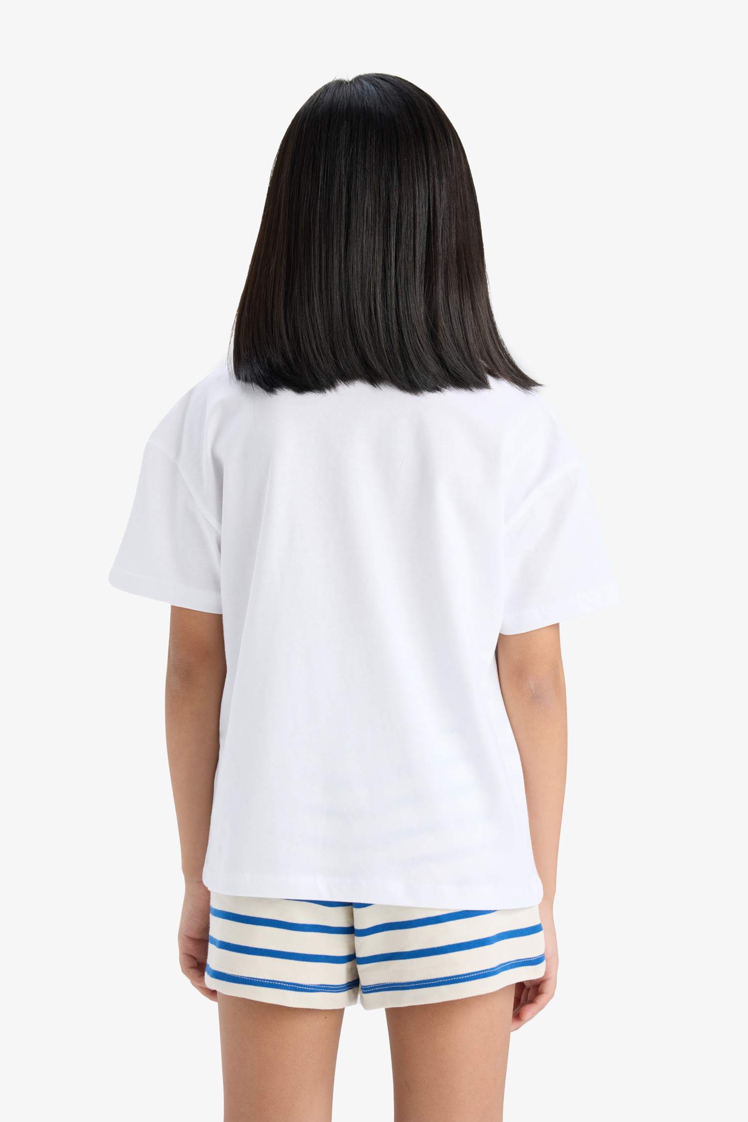 تيشيرت بناتي نص ردن قصة مريحة بياخة مستديرة - قطعتين