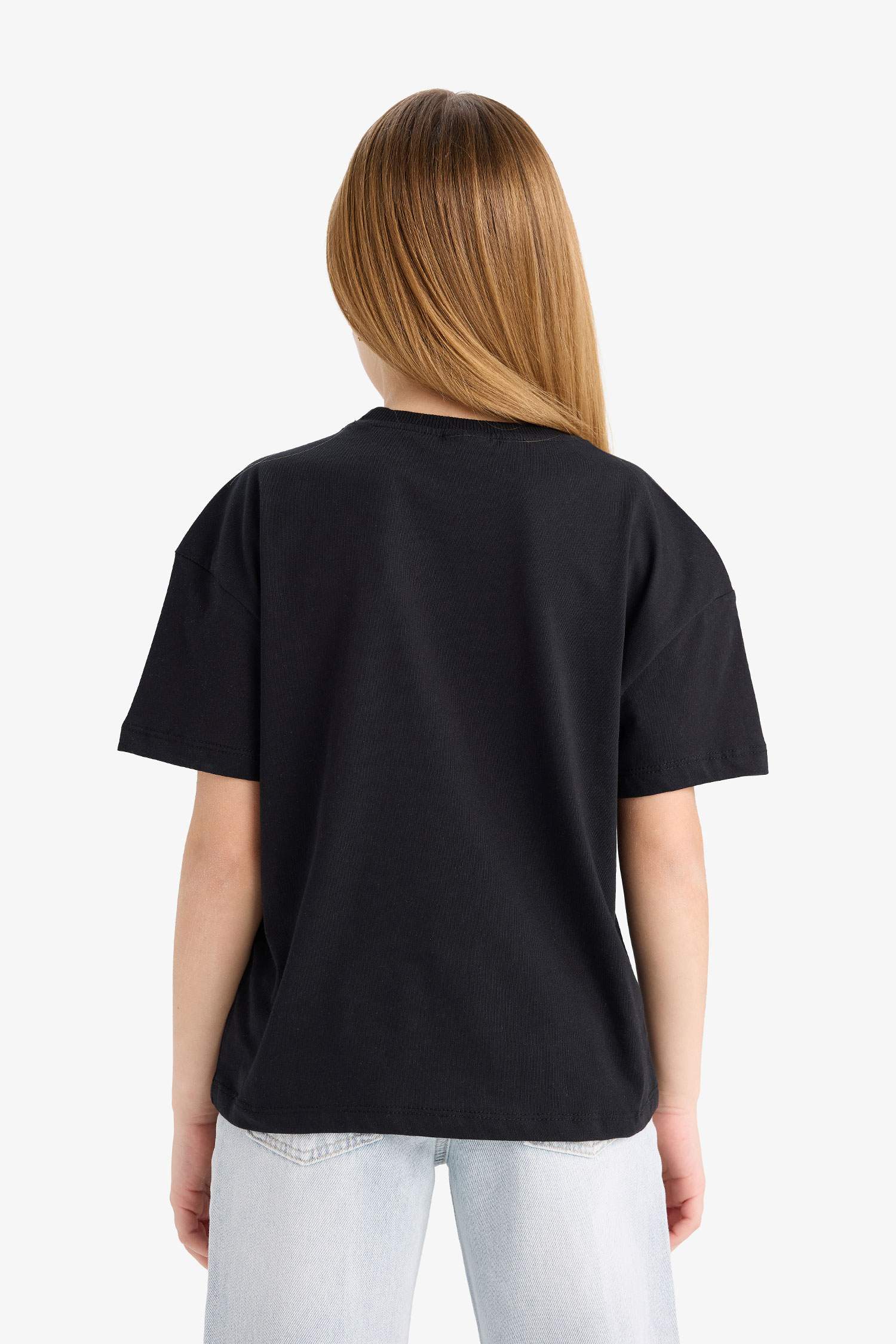 Kız Çocuk Relax Fit Bisiklet Yaka Basic Düz 2'li Kısa Kollu Tişört