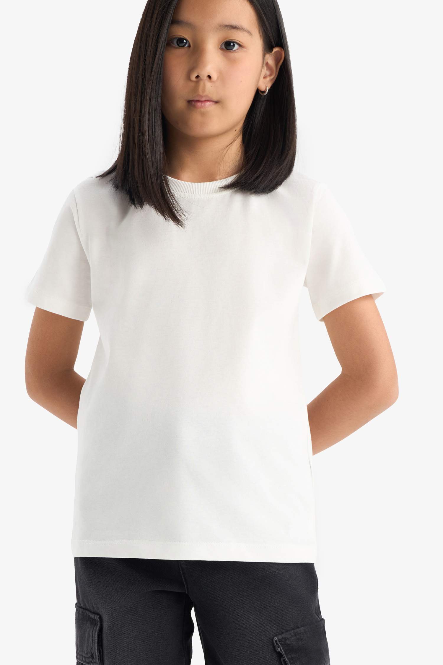 تيشيرت بنات نص كم قصة مريحة برقبة مستديرة - 3 قطع