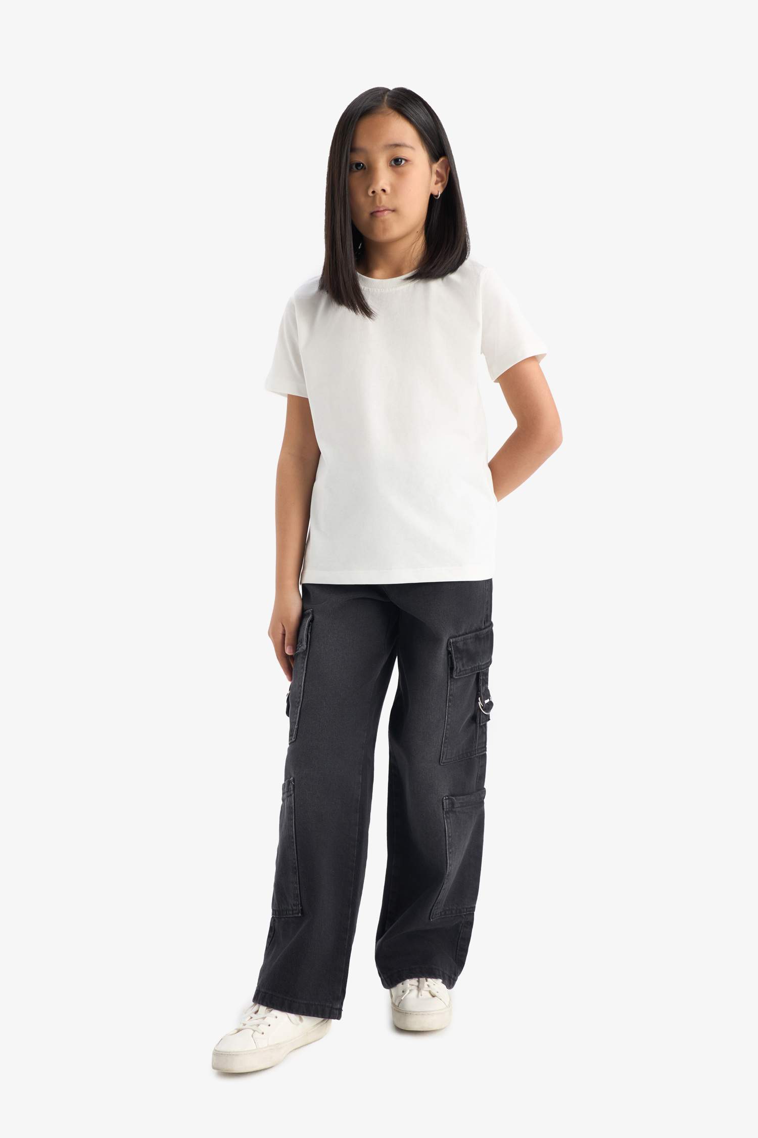 تيشيرت بنات نص كم قصة مريحة برقبة مستديرة - 3 قطع