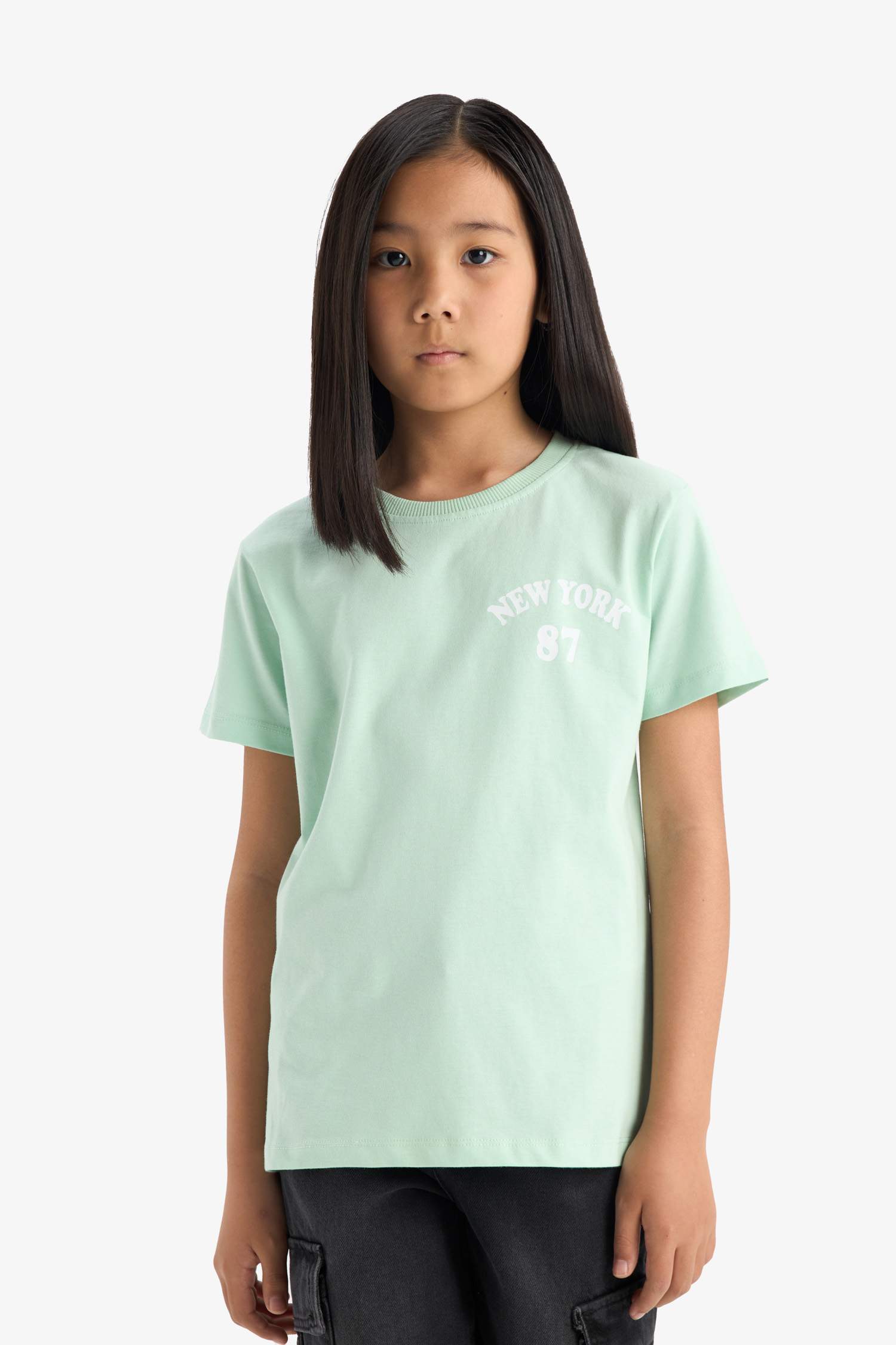 تيشيرت بنات نص كم قصة مريحة برقبة مستديرة - 3 قطع