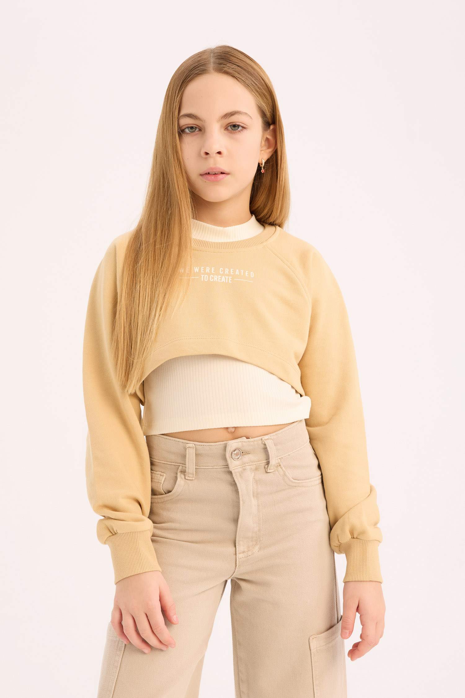 Girl Crew Neck Printed 2 Piece Sweatshirt