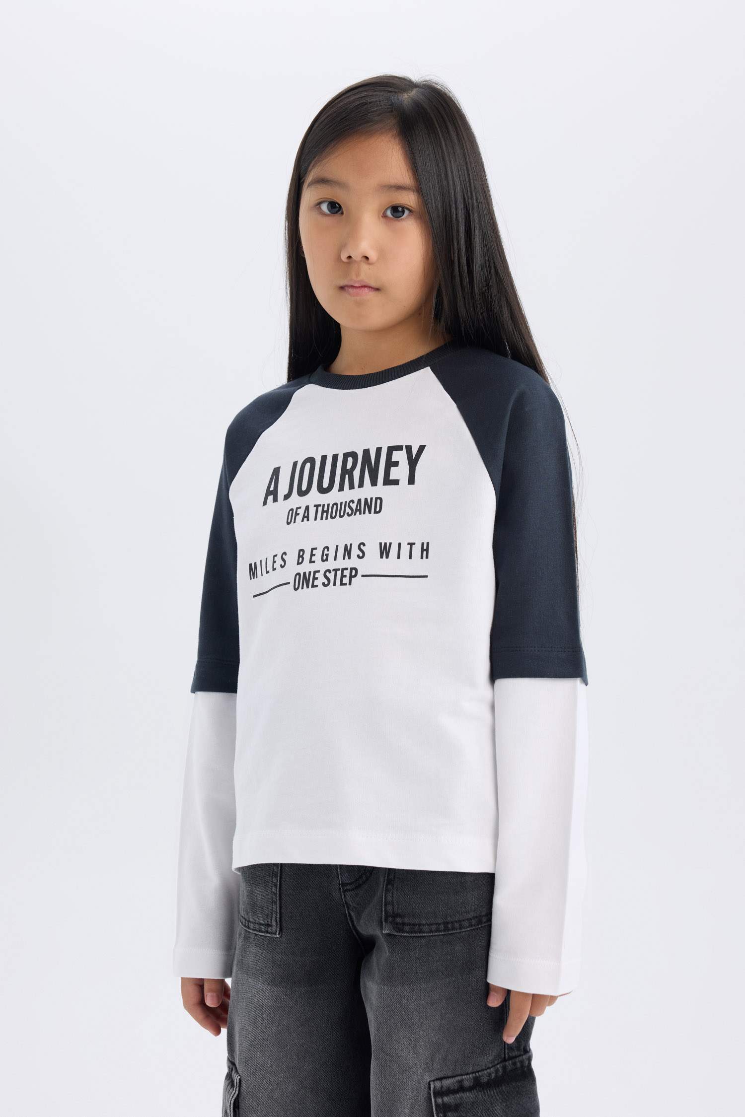 Girl Oversize Fit Crew Neck Printed Long Sleeve T-Shirt