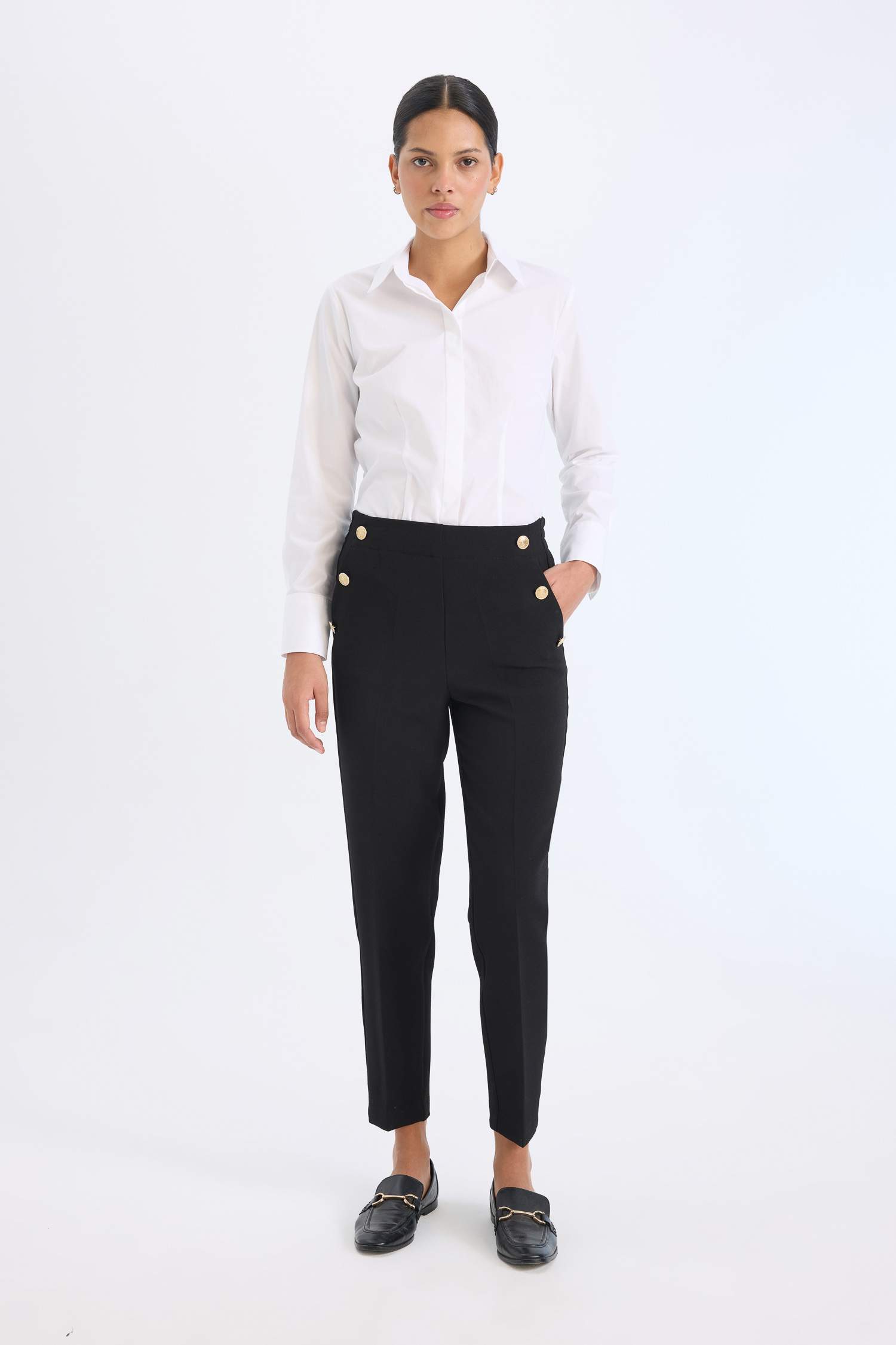Carrot Fit Regular Hem Double Pocket Trousers