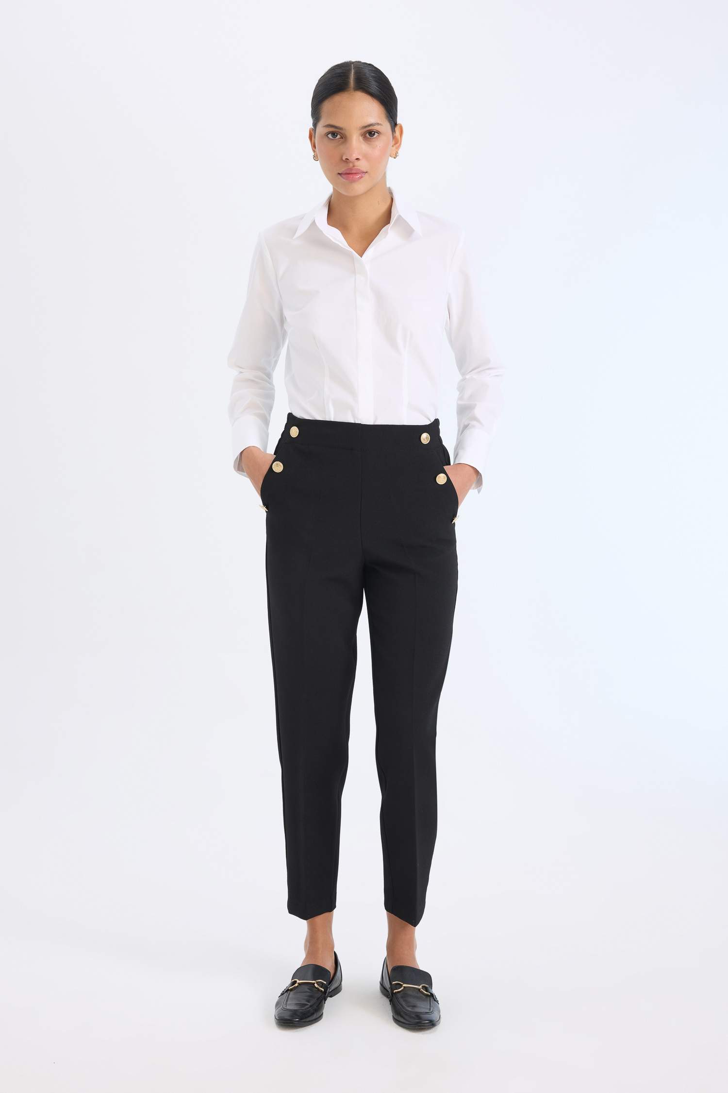 Carrot Fit Regular Hem Double Pocket Trousers