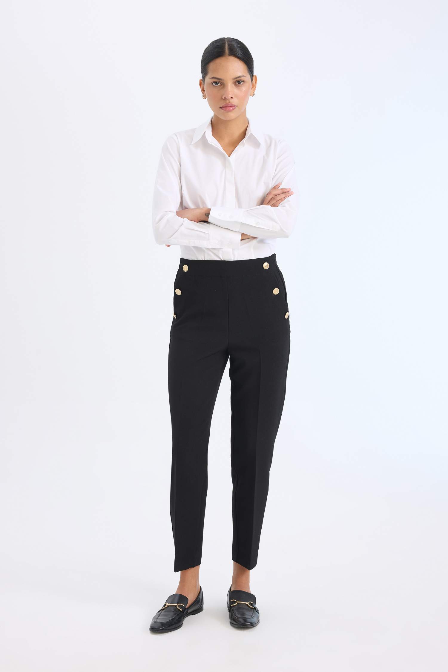 Carrot Fit Regular Hem Double Pocket Trousers