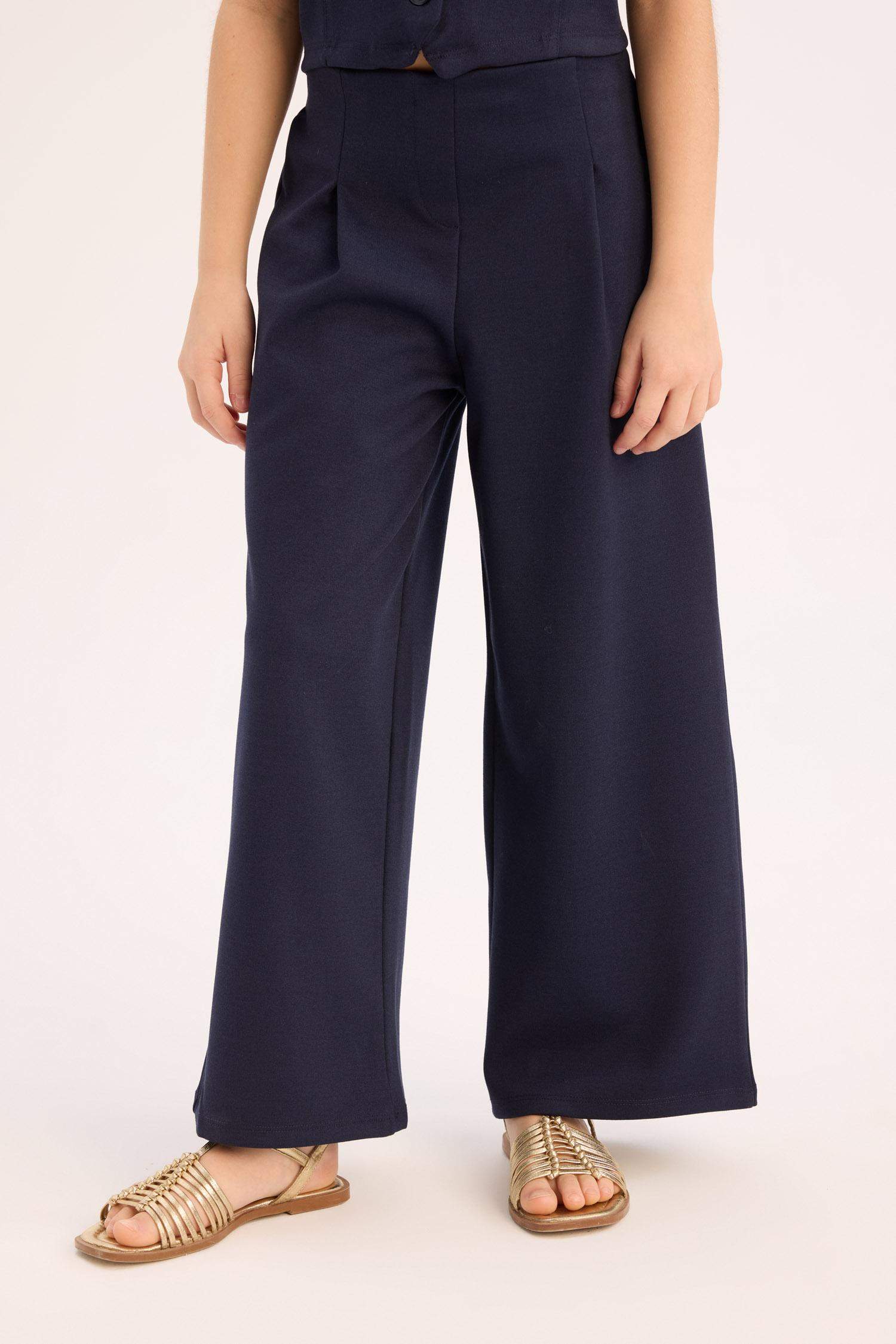 Kız Çocuk 2'li Takım Düğmeli Yelek Geniş Bol Paça Pantolon