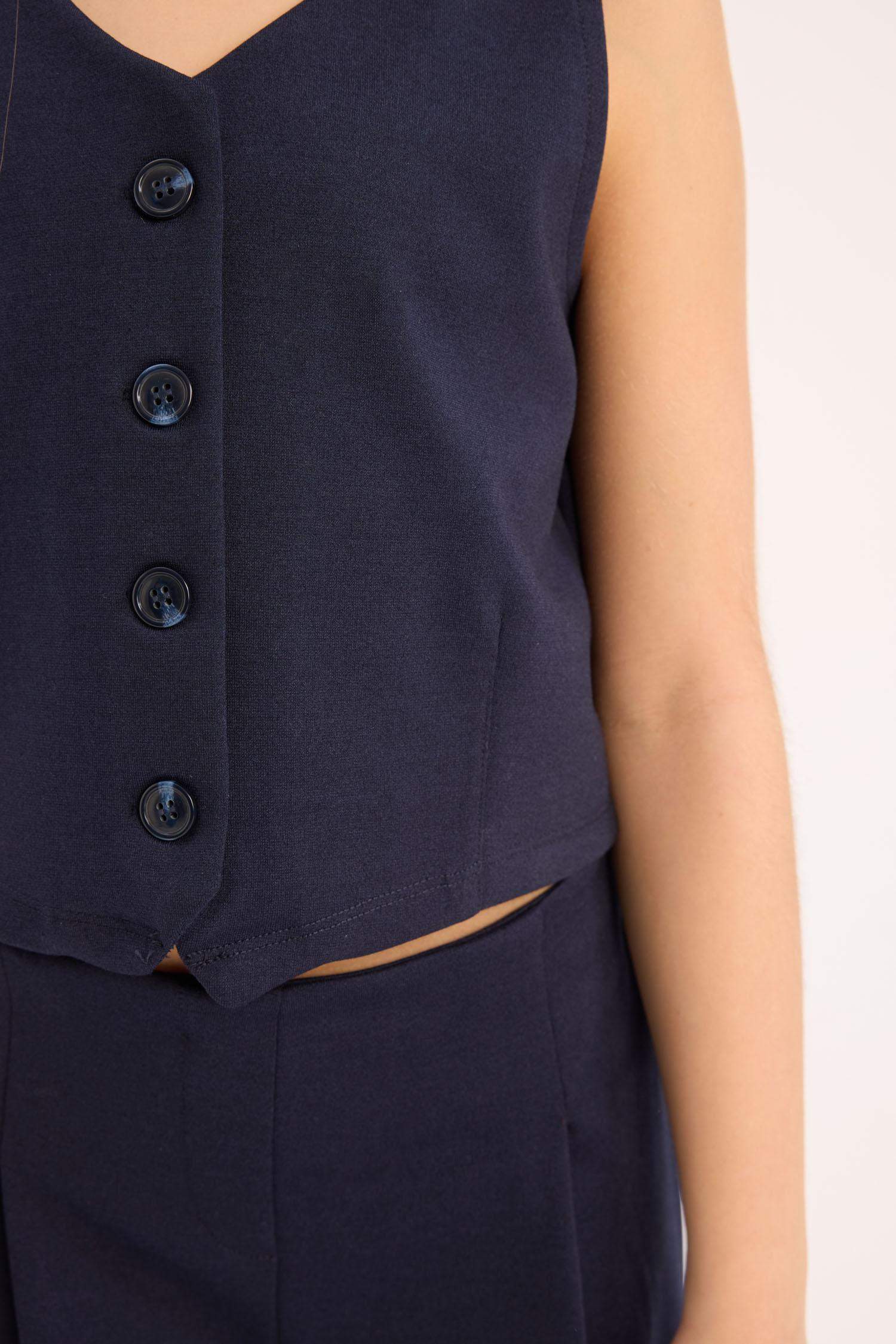 Kız Çocuk 2'li Takım Düğmeli Yelek Geniş Bol Paça Pantolon