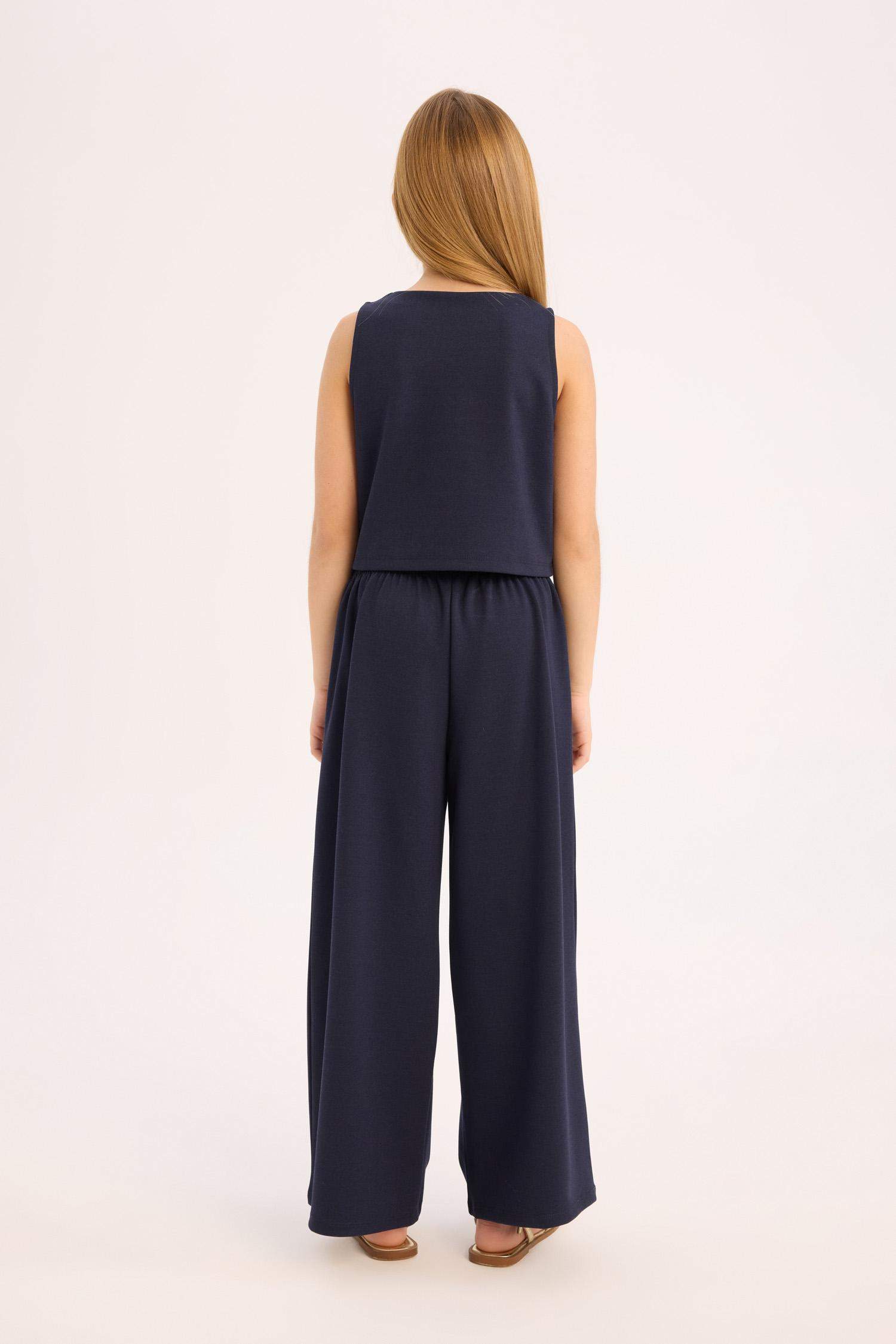 Kız Çocuk 2'li Takım Düğmeli Yelek Geniş Bol Paça Pantolon