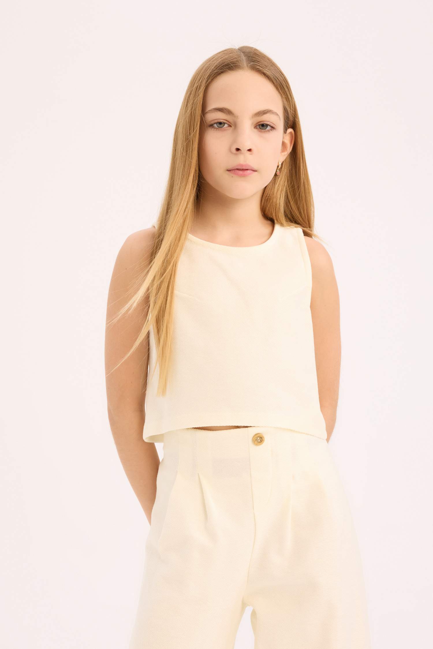 Kız Çocuk 2'li Takım Kolsuz Bluz Geniş Bol Paça Pantolon