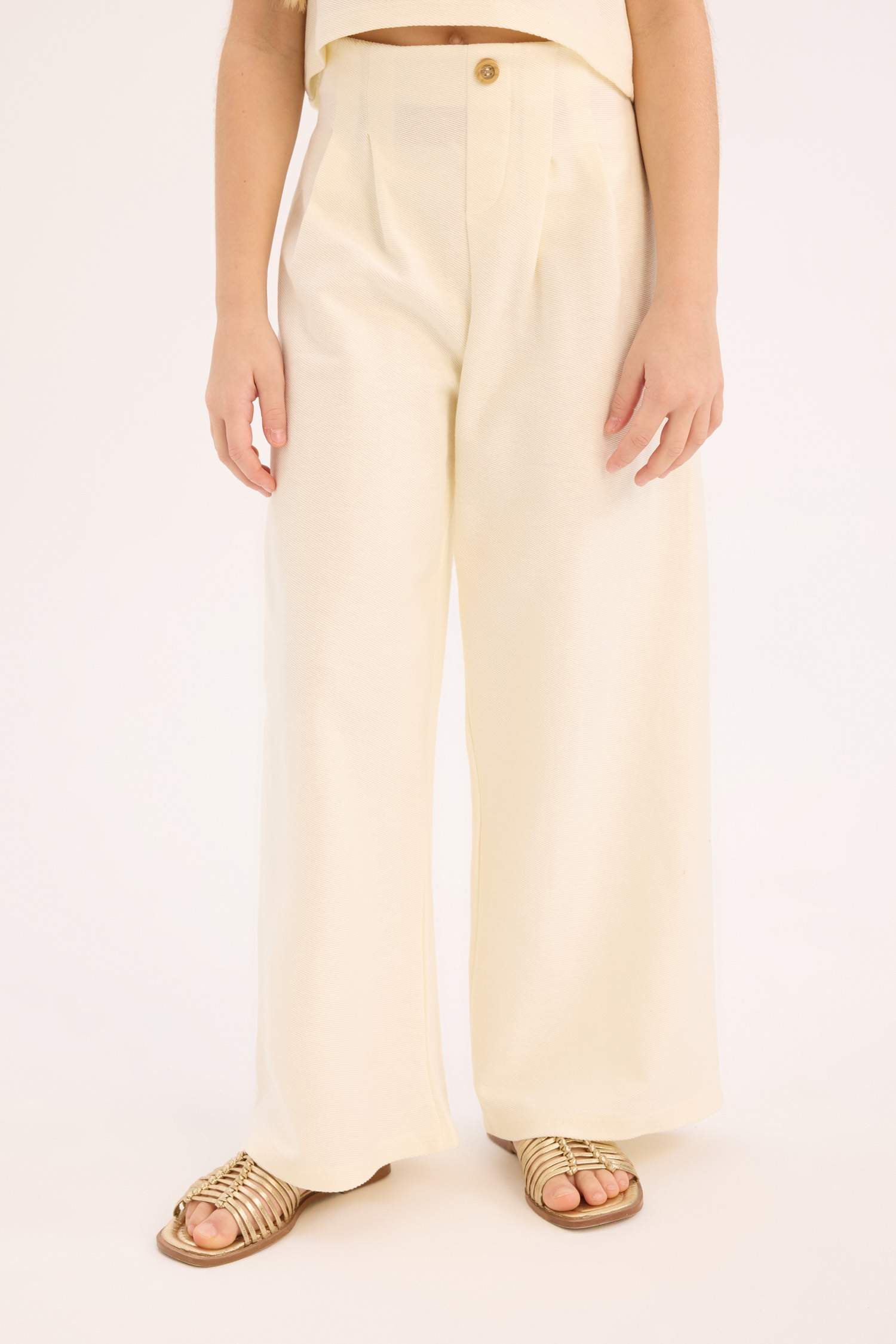 Kız Çocuk 2'li Takım Kolsuz Bluz Geniş Bol Paça Pantolon