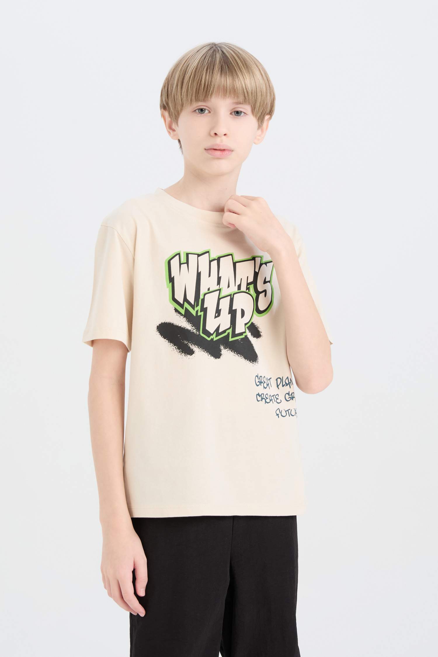 Erkek Çocuk Bisiklet Yaka Baskılı Kısa Kollu Tişört