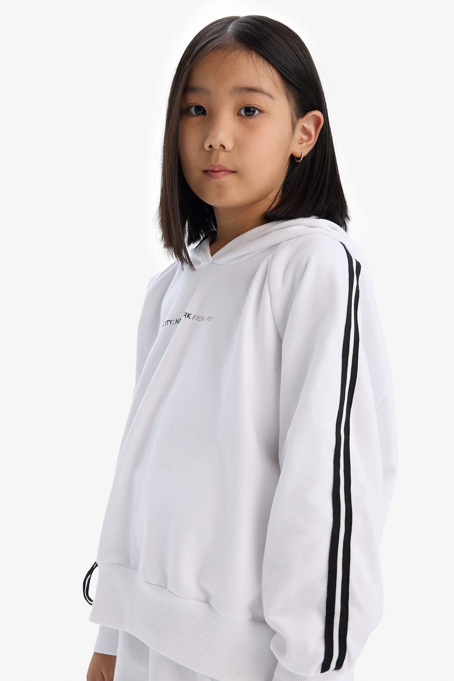 Kız Çocuk 2'li Takım Kapüşonlu Baskılı Sweatshirt Beli Paçası Lastikli Eşofman Altı