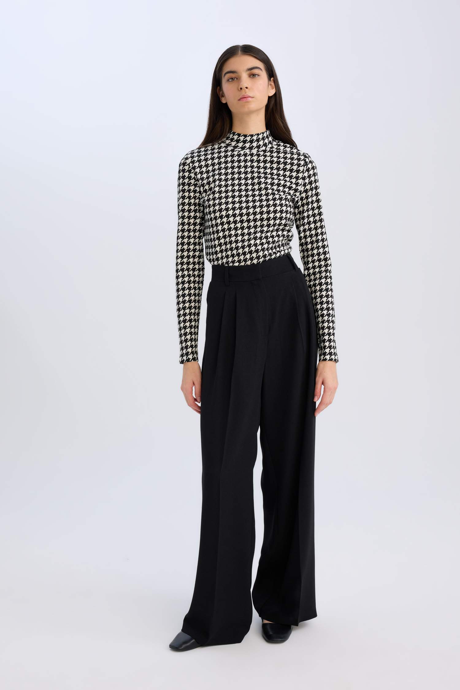 T-shirt Slim à manches longues imprimé à col roulé