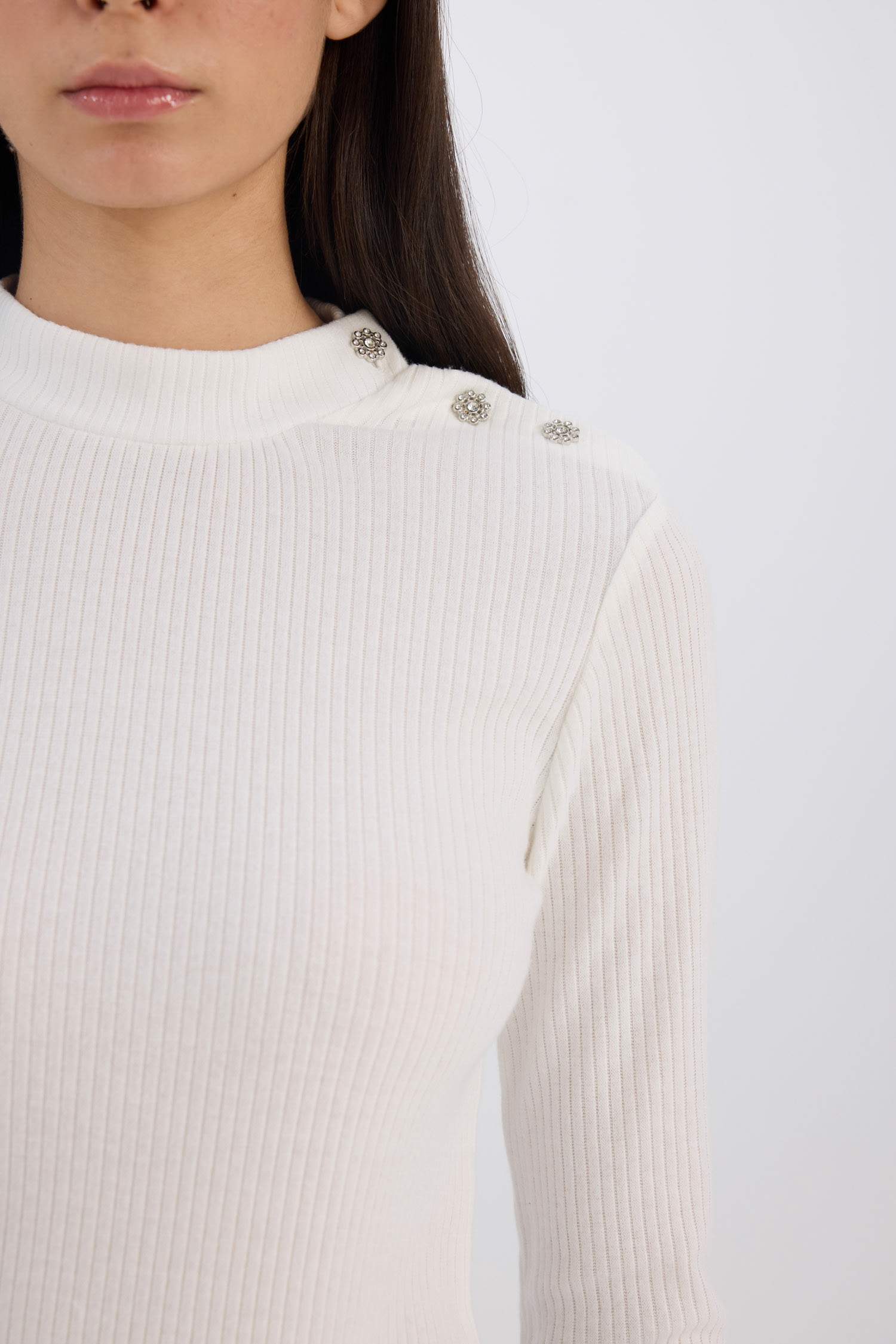 Slim Fit Dar Kesim Yarım Balıkçı Yaka Fitilli Kaşkorse Uzun Kollu Tişört