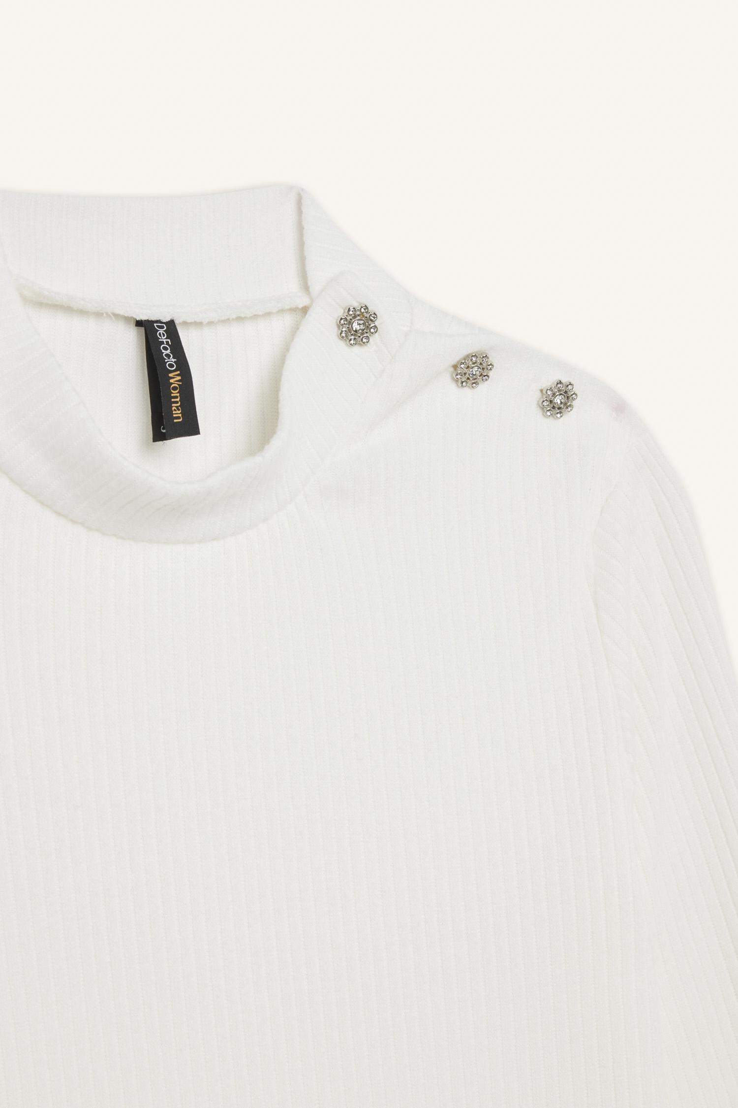 Slim Fit Dar Kesim Yarım Balıkçı Yaka Fitilli Kaşkorse Uzun Kollu Tişört