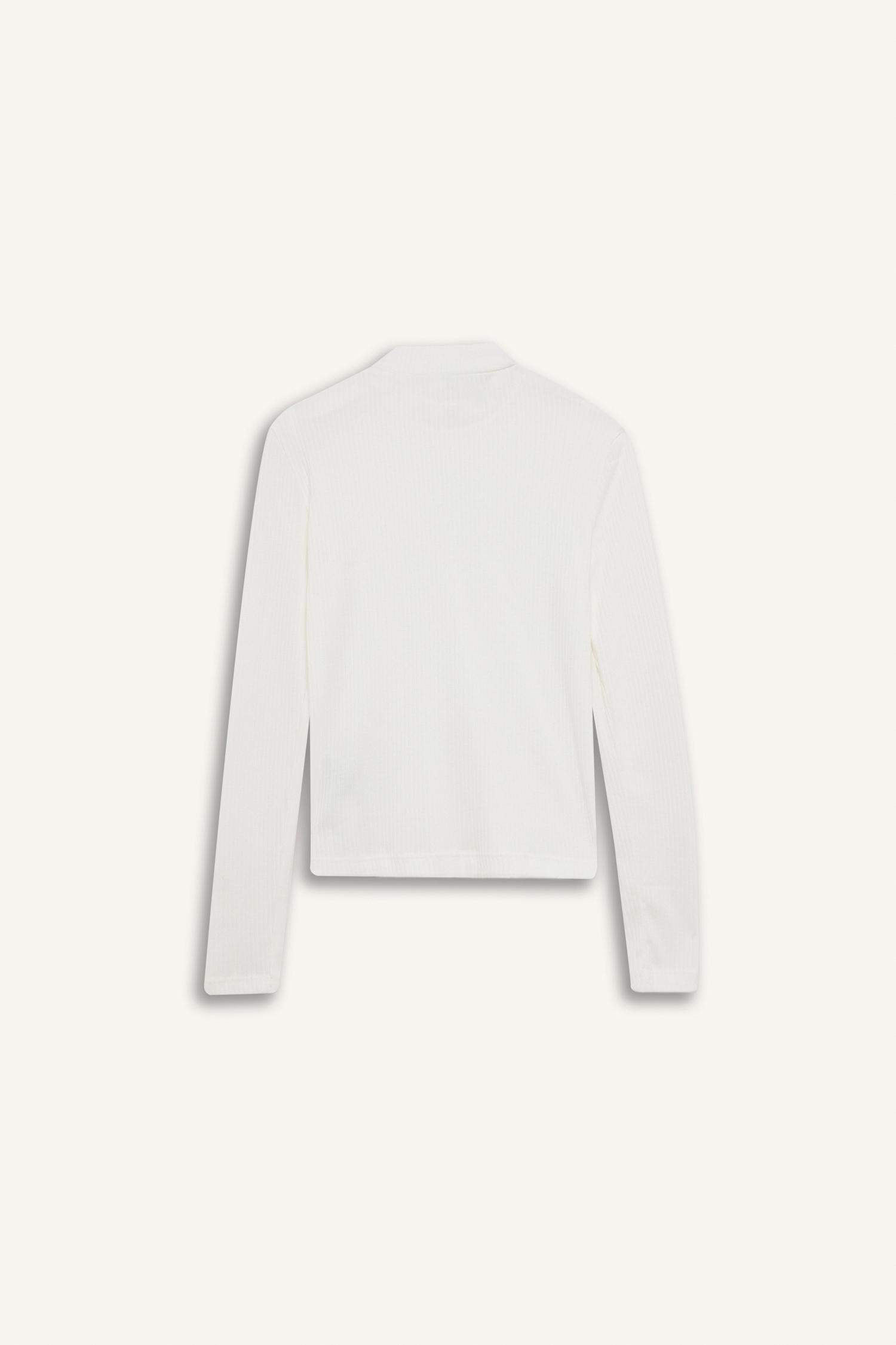 Slim Fit Dar Kesim Yarım Balıkçı Yaka Fitilli Kaşkorse Uzun Kollu Tişört