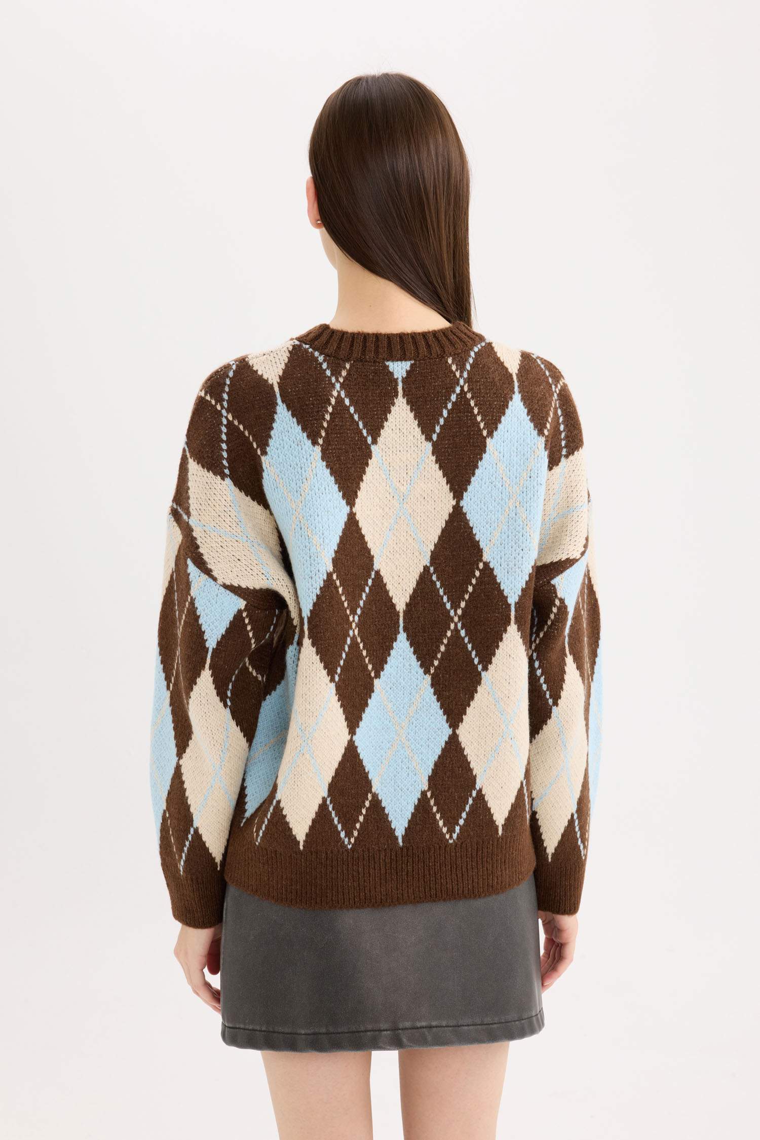 Regular Fit Baklava Desenli Bisiklet Yaka Triko Kazak