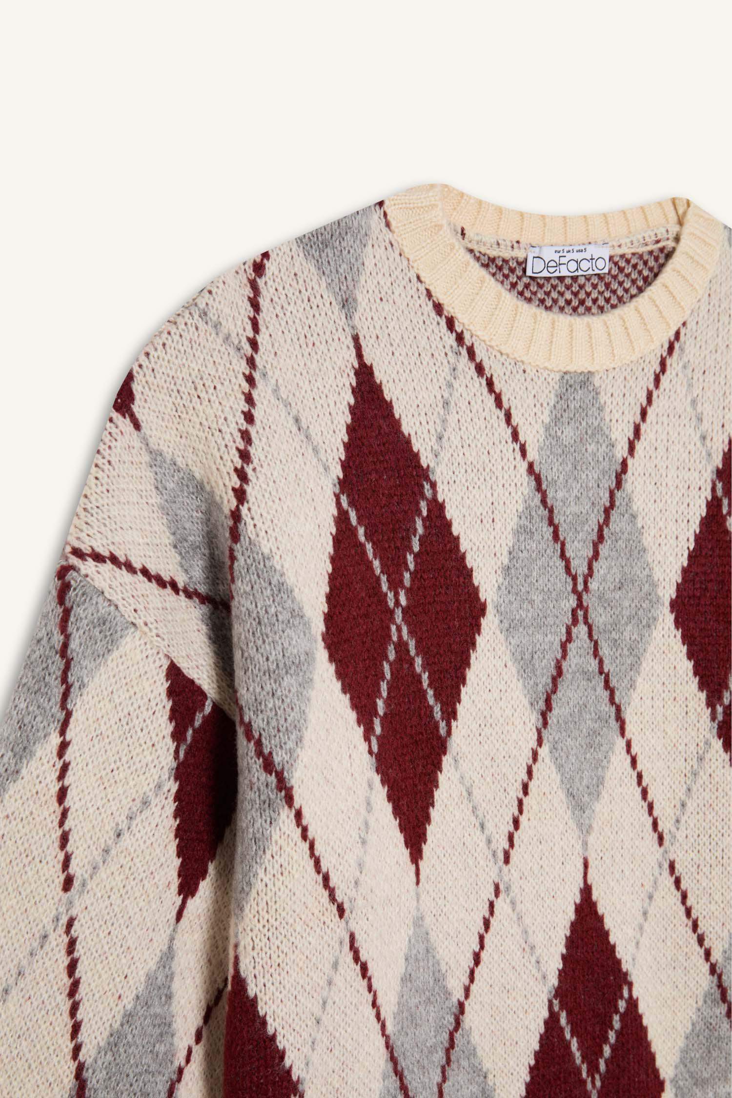 Regular Fit Baklava Desenli Bisiklet Yaka Triko Kazak