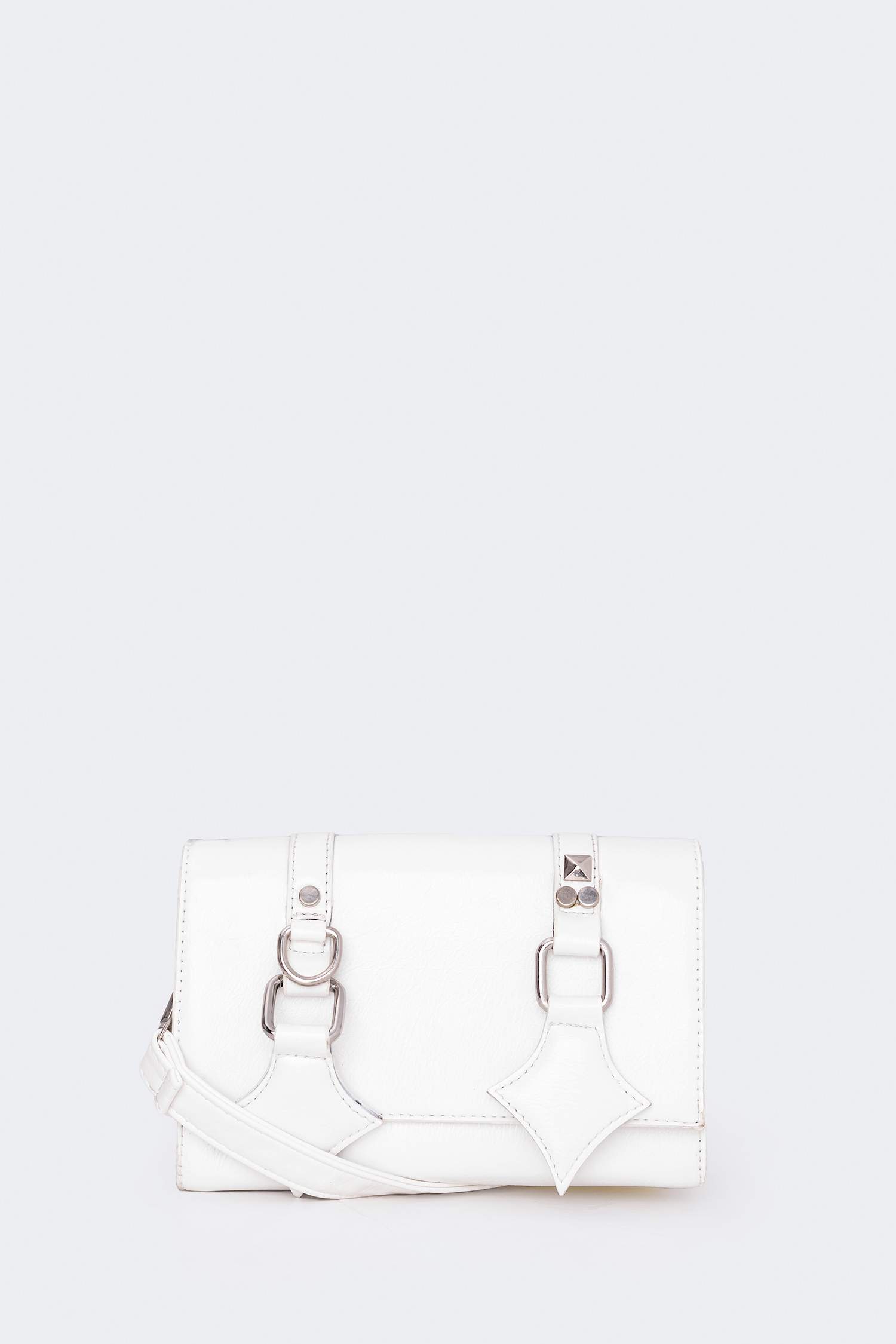 Woman Double Buckled Faux Leather Shoulder Bag