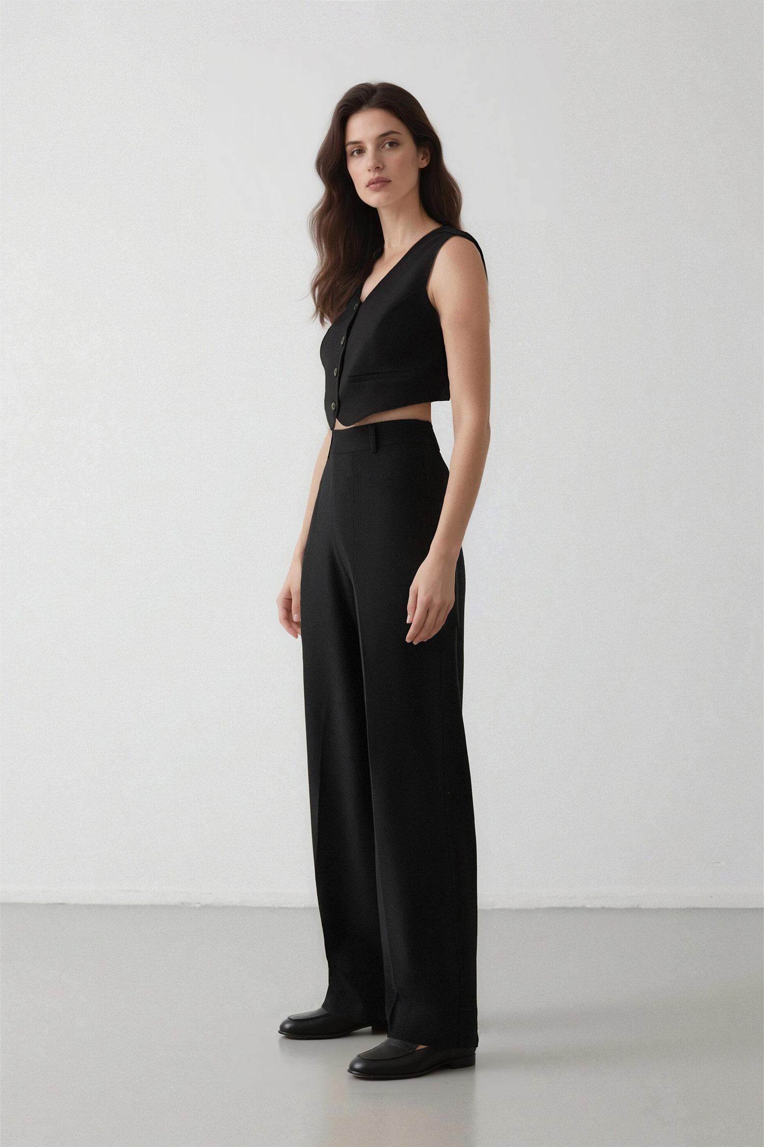 Palazzo High Waist Crepe Fabric Classic Trousers