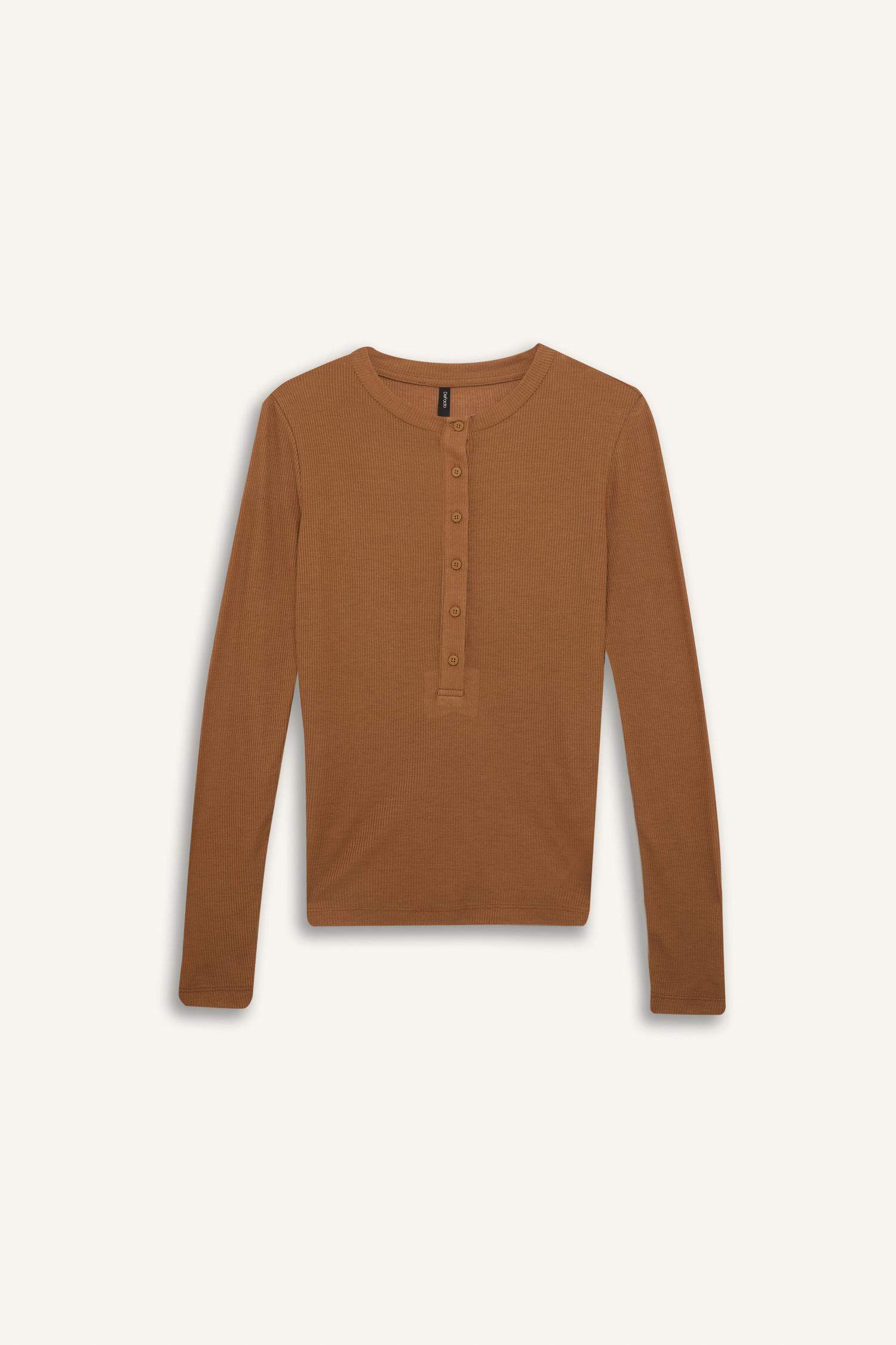 Slim Fit Dar Kesim Bisiklet Yaka Fitilli Kaşkorse Uzun Kollu Tişört