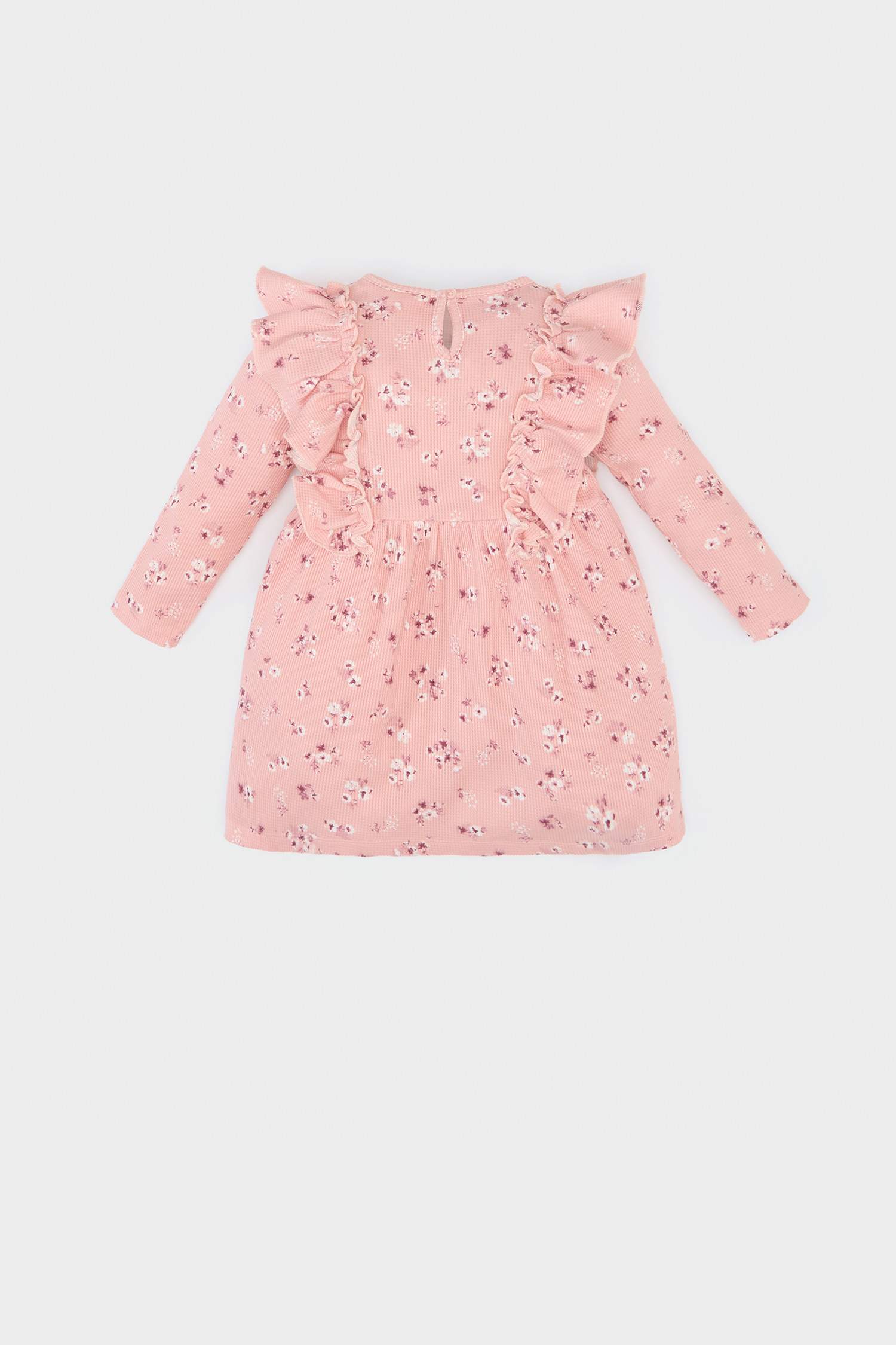 Kız Bebek Çiçekli Uzun Kollu Waffle Elbise