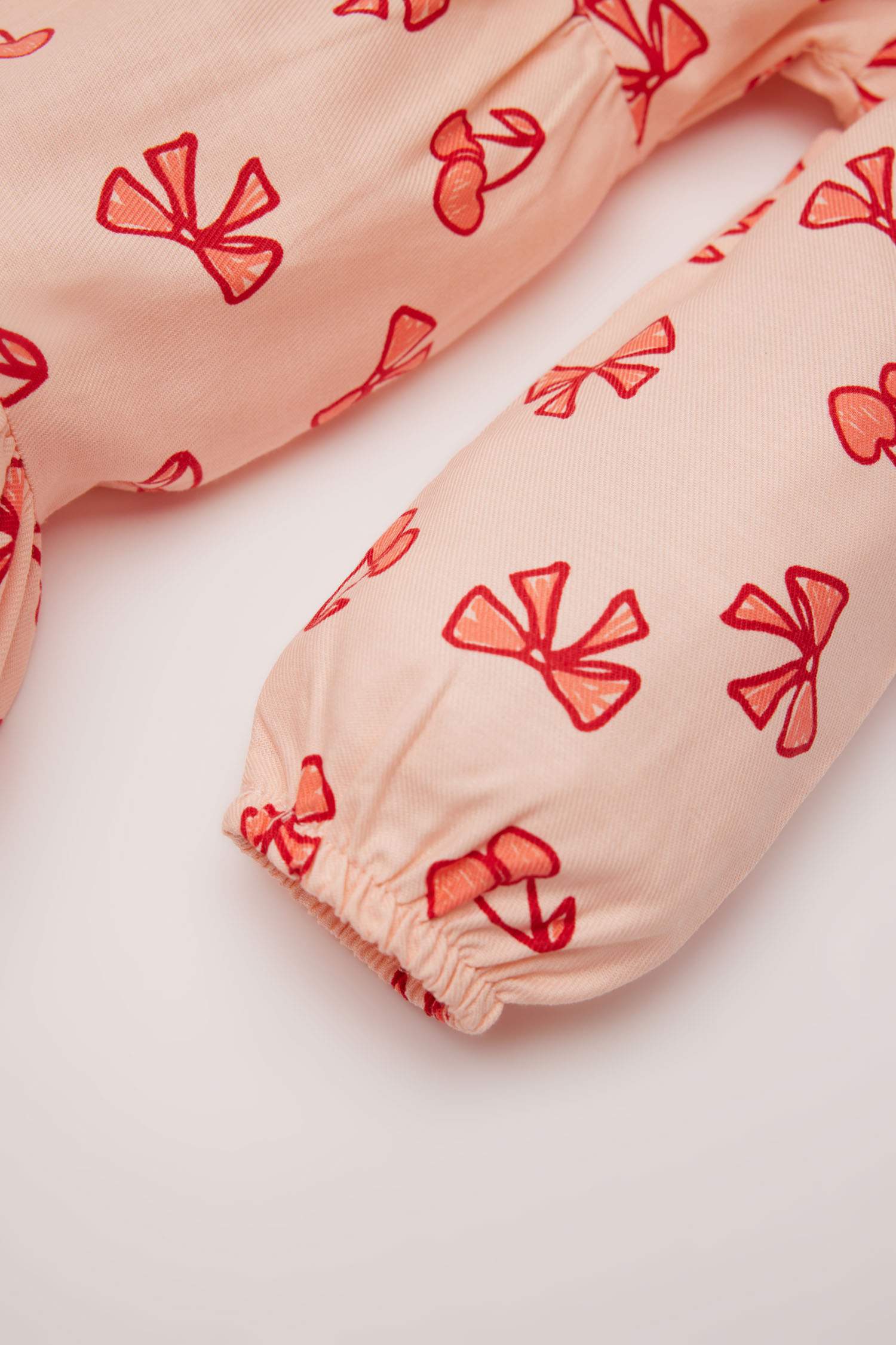 Kız Bebek Fiyonk Desenli Uzun Kollu Twill Elbise