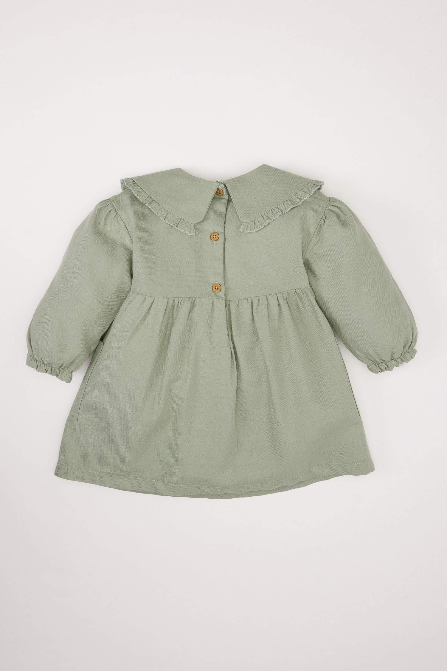 فستان بيبي بناتي فلورال مطرز تويل كم طويل بياقة كبيرة