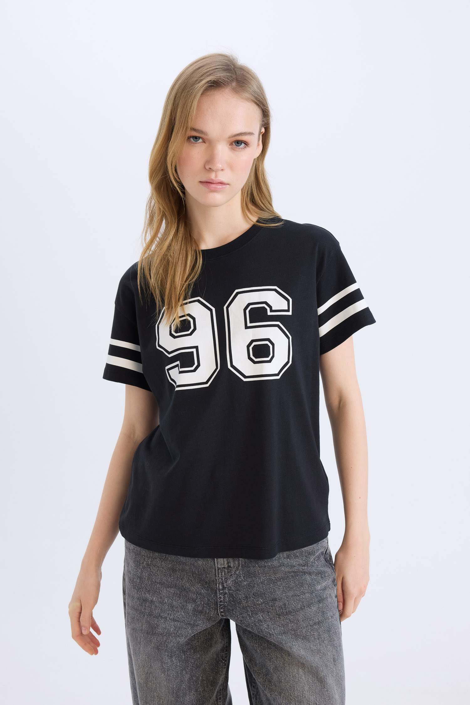 Regular Fit Bisiklet Yaka Baskılı Kısa Kollu Tişört